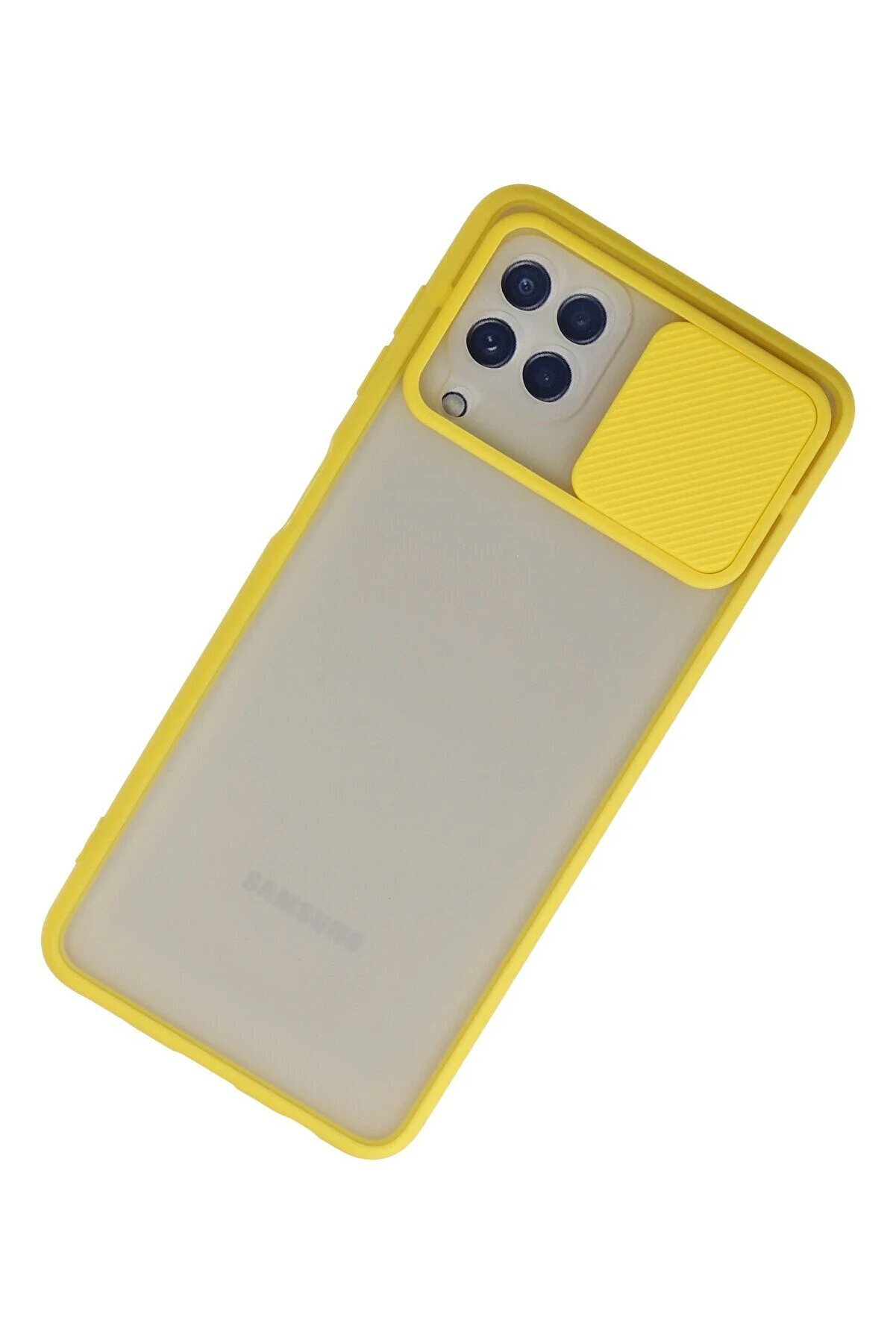 Samsung Galaxy A22 Kılıf Palm Buzlu Kamera S&uuml;rg&uuml;l&uuml; Si̇li̇kon - Sarı - Dropx7357-3653