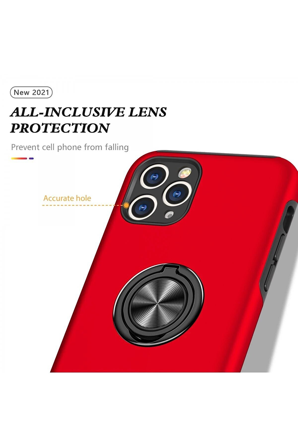 İphone 11 Pro Max Kılıf Eli̇t Yüzüklü Kapak - Kırmızı - Dropx6877-5911