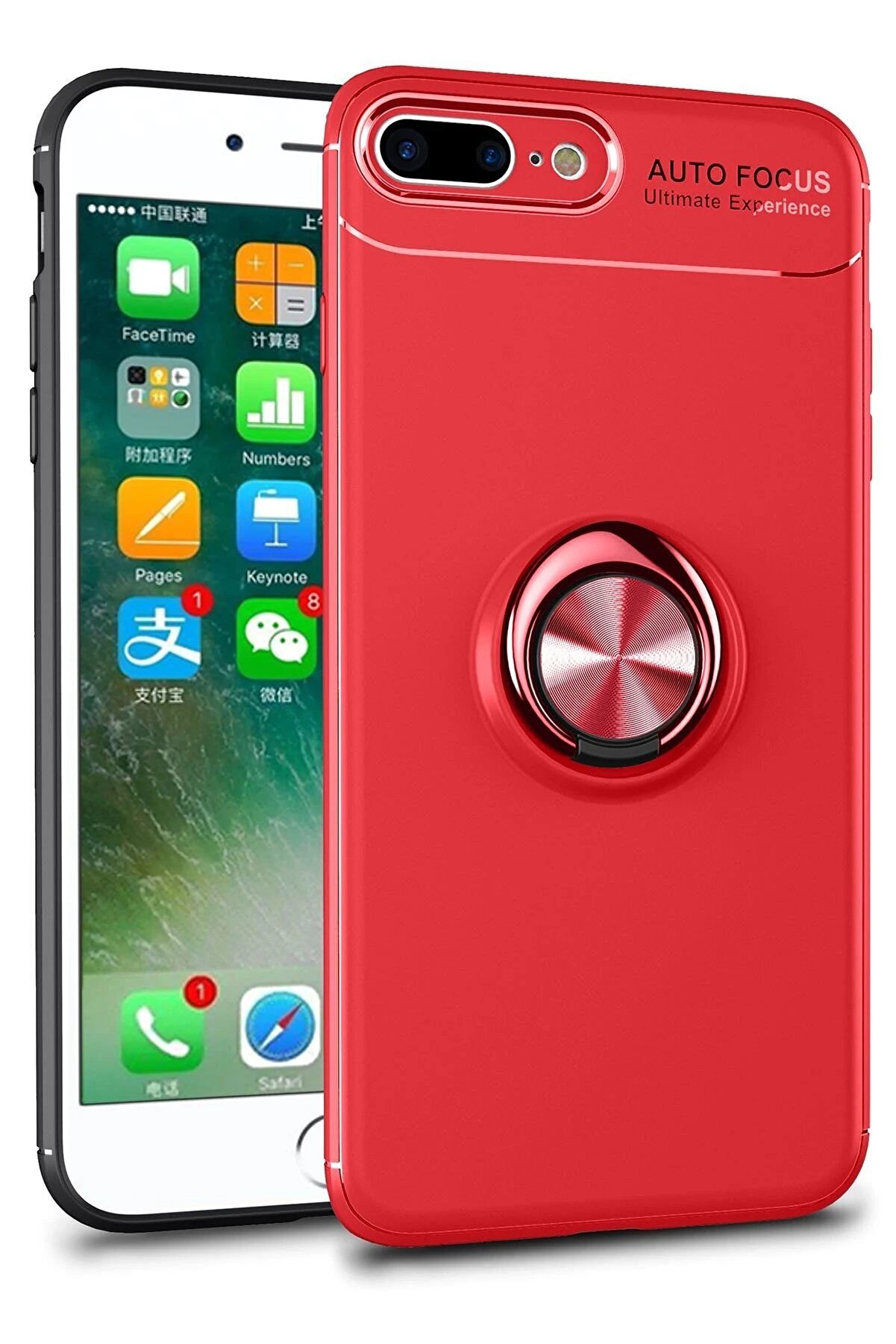 CepteToptan iPhone 7 Plus Kılıf Range Yüzüklü Silikon - Kırmızı - DROPX1030-8648