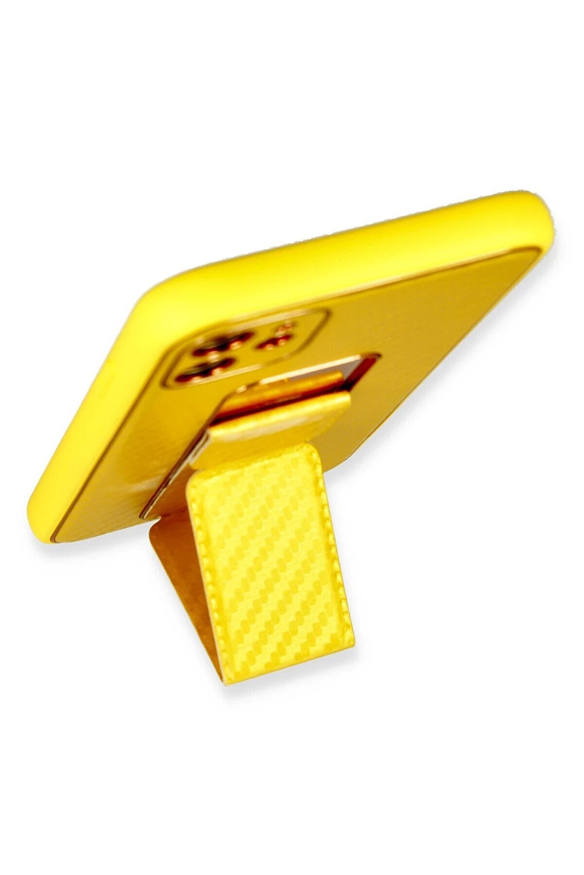 İphone 12 Kılıf Coco Karbon Standlı Kapak - Sarı - Dropx7040-7406