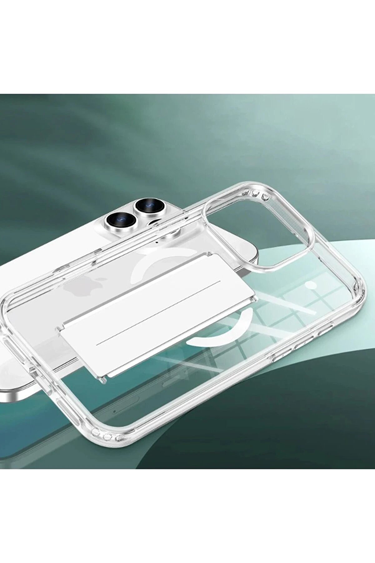 İphone 15 Pro Max Kılıf Alfa Magsafe Standlı Kapak - Şeffaf - Dropx9250-2390