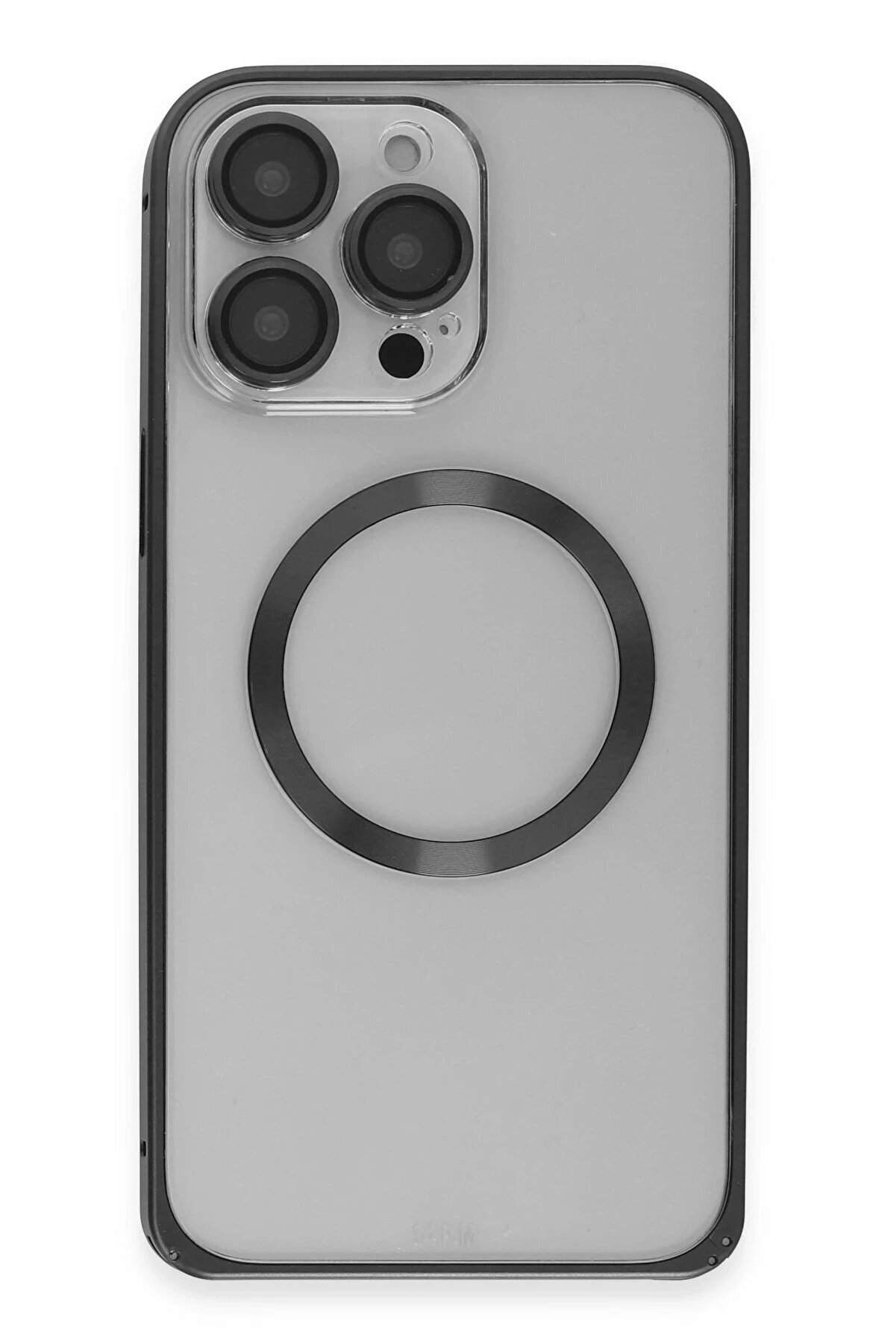 İphone 15 Pro Max Kılıf Metal Bumper Magneti̇csafe Kapak - Si̇yah - Dropx8297-7505