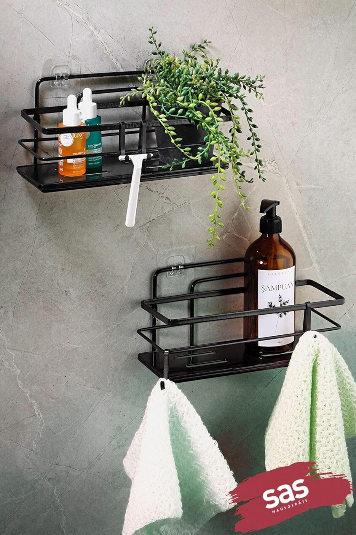 STOREMAX goldflare Haus Yapışkanlı Ömür Boyu Paslanmaz Ayarlanabilir Raf Düzenleyici Şampuanlık 2 ADET Siyah