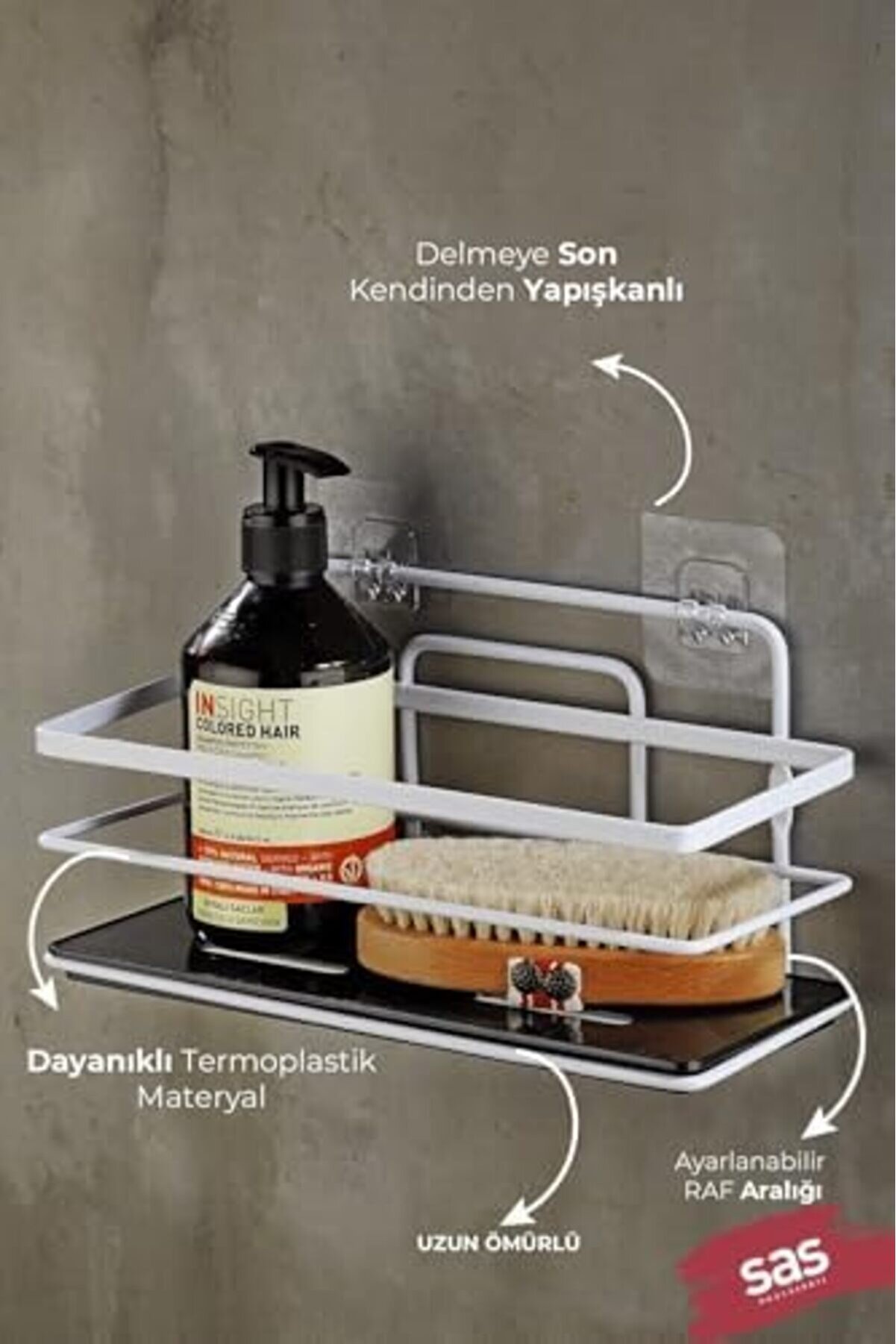 Goldtrack Haus Yapışkanlı Ömür Boyu Paslanmaz Ayarlanabi̇li̇r Raf Düzenleyi̇ci̇ Şampuanlık Beyaz Lş-01 B