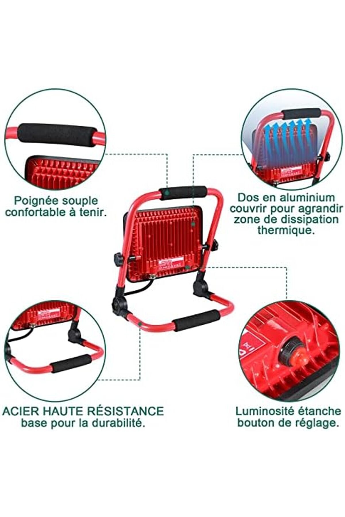 Sellbuystore Şanti̇ye Projektörü, 50 W, Hychıka Led Projektör, 5500 Lm, 6500 K, Su Geçi̇rmez Ip65