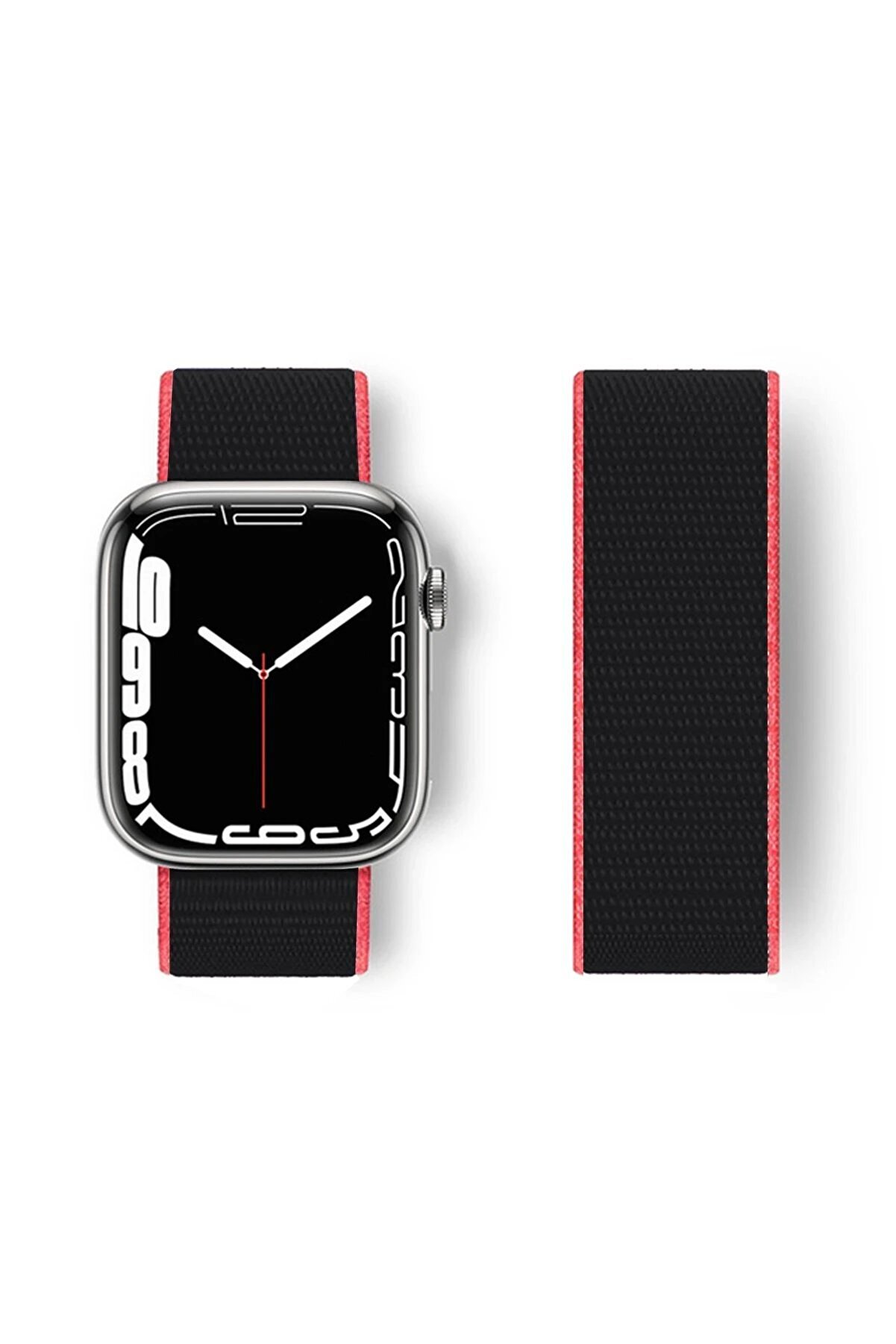 Toptan Bulurum Apple Watch 38mm Hasırlı Cırtcırtlı Kordon - Pembe-Siyah
