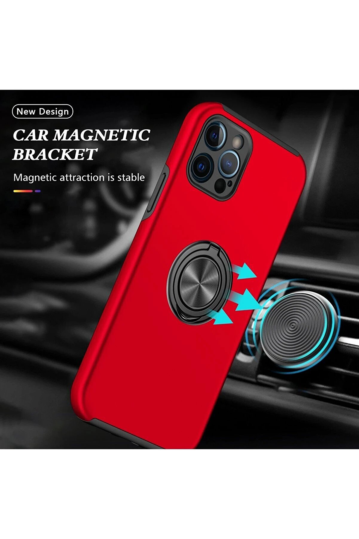 İphone 12 Pro Max Kılıf Eli̇t Yüzüklü Kapak - Kırmızı - Dropx7108-7631