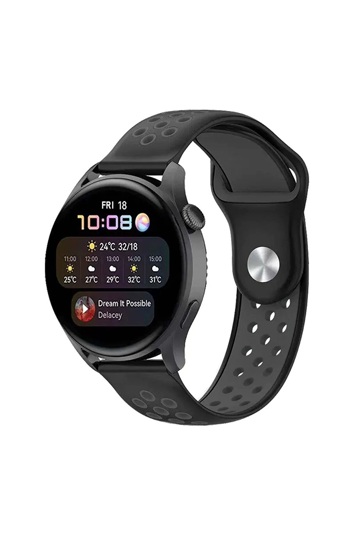 CepteToptan Watch 22mm Spor Delikli Kordon - Siyah-Füme - DROPX6303-8800