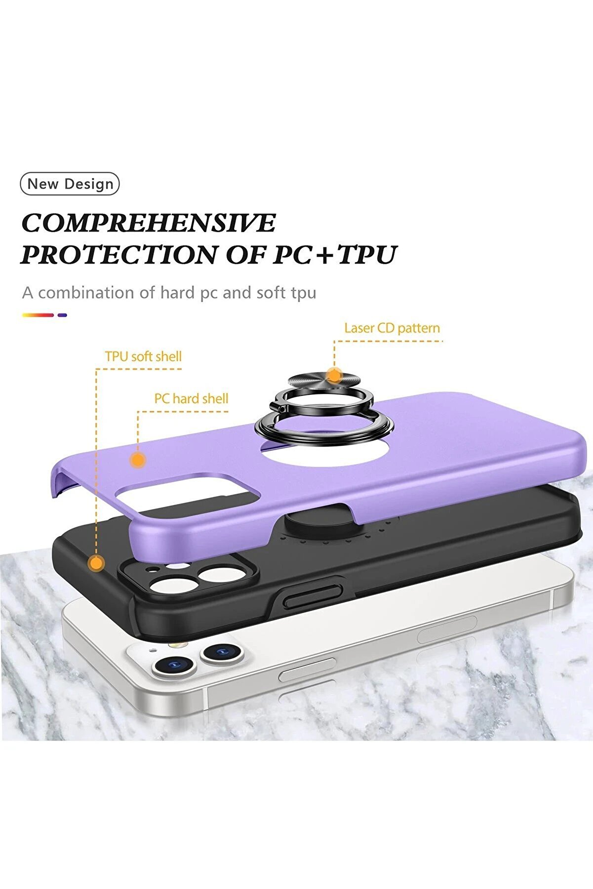 İphone 12 Kılıf Eli̇t Yüzüklü Kapak - Mor - Dropx5846-2254