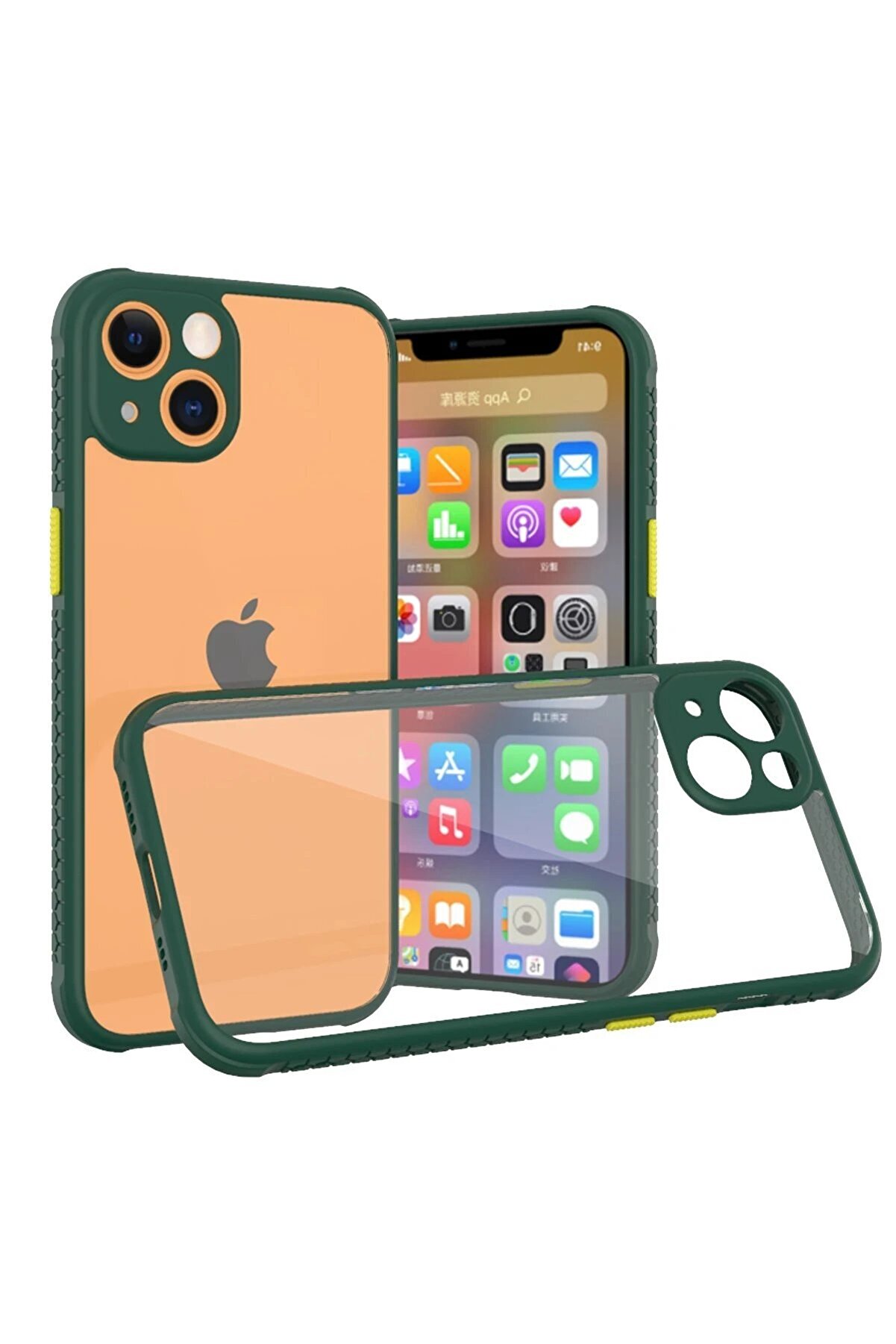 CepteToptan iPhone 13 Mini Kılıf Miami Şeffaf Silikon - Koyu Yeşil - DROPX9121-3571