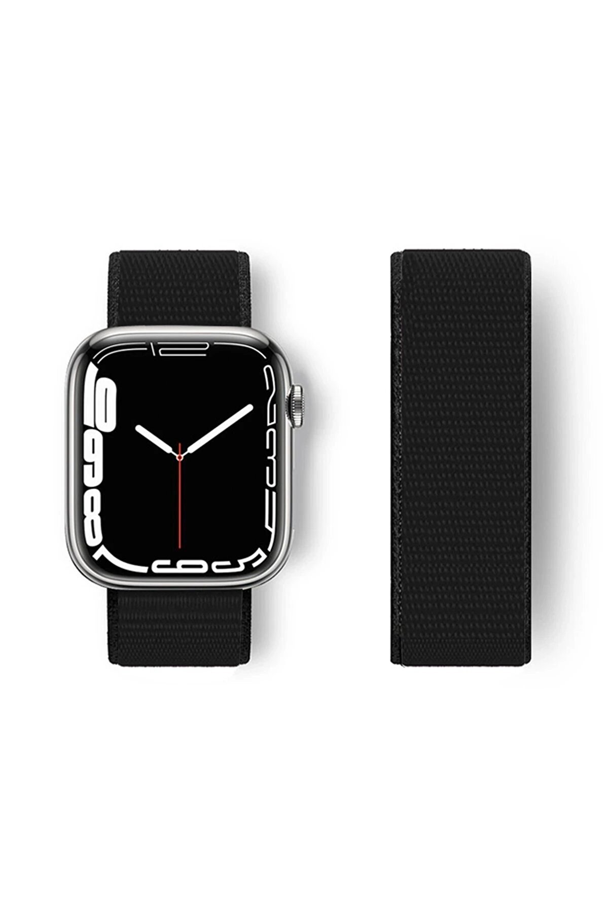 CepteToptan Apple Watch 38mm Hasırlı Cırtcırtlı Kordon - Siyah - DROPX6811-2831