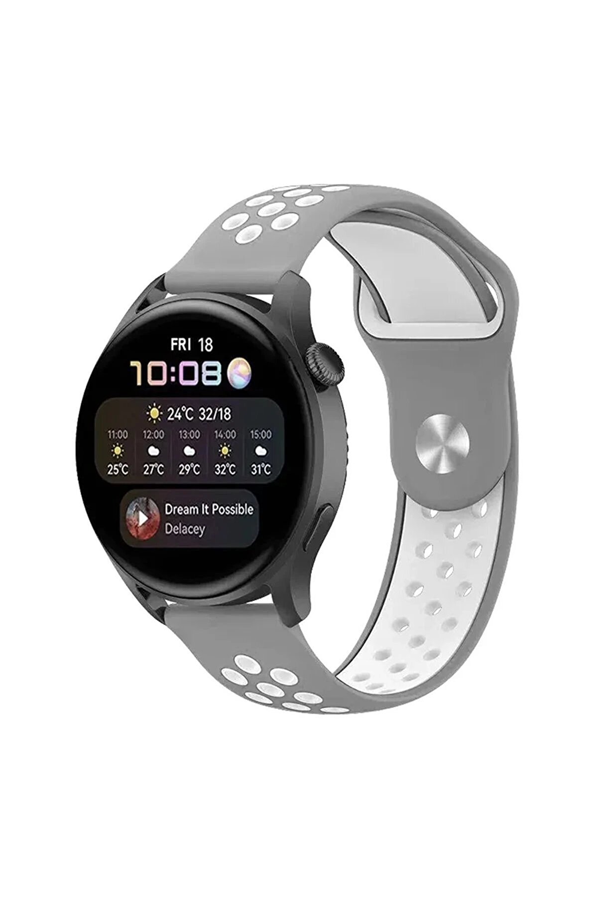 CepteToptan Watch 22mm Spor Delikli Kordon - Gri-Beyaz - DROPX4677-9383