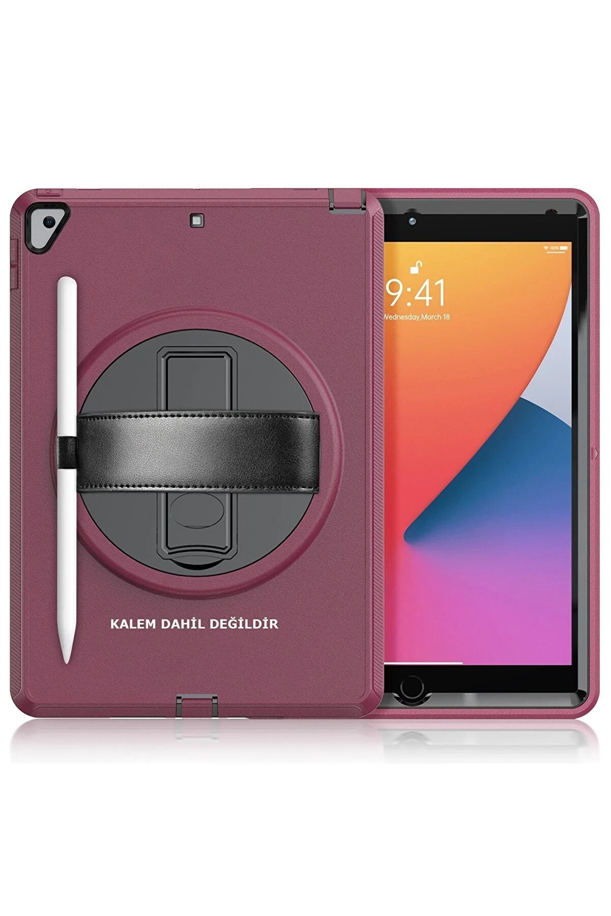 CepteToptan iPad 10.2 (7.nesil) Kılıf Hand Strap Tablet Kılıfı - Mürdüm - DROPX4518-5413