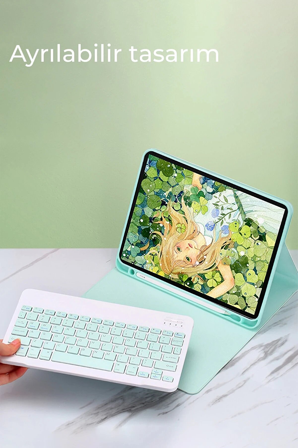 İpad Pro 11 (2022) Kılıf Kc01 Smart Klavyeli̇ Tablet Kılıfı - Açık Yeşi̇l - Dropx1138-2824