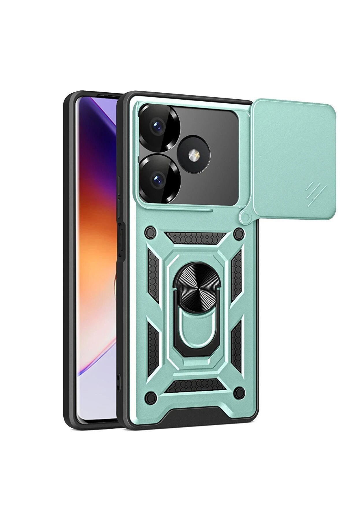 CepteToptan Xiaomi Redmi 13 4G Kılıf Pars Lens Yüzüklü Silikon - Yeşil - DROPX3780-8536