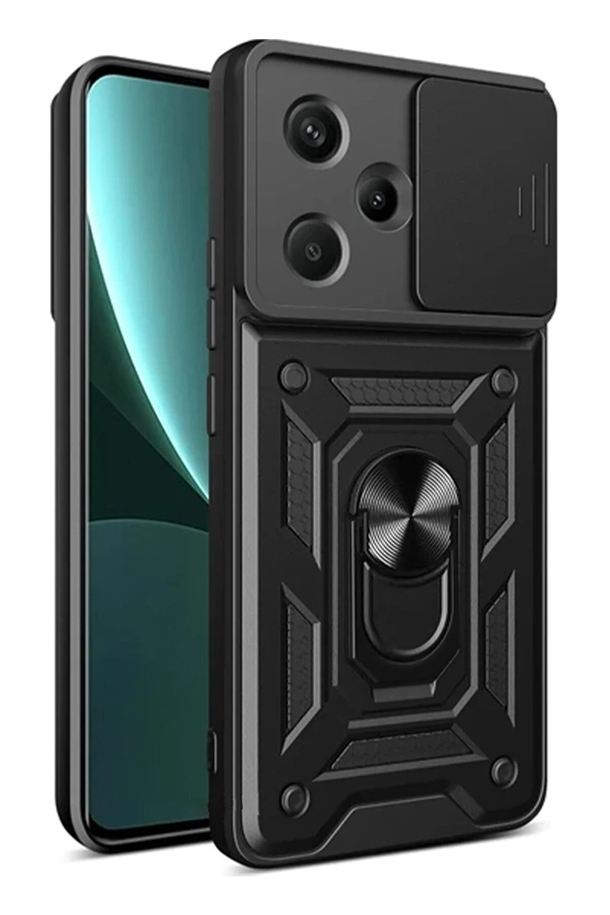 CepteToptan Xiaomi Redmi Note 13 Pro Plus Kılıf Pars Lens Yüzüklü Silikon - Siyah - DROPX9428-9105