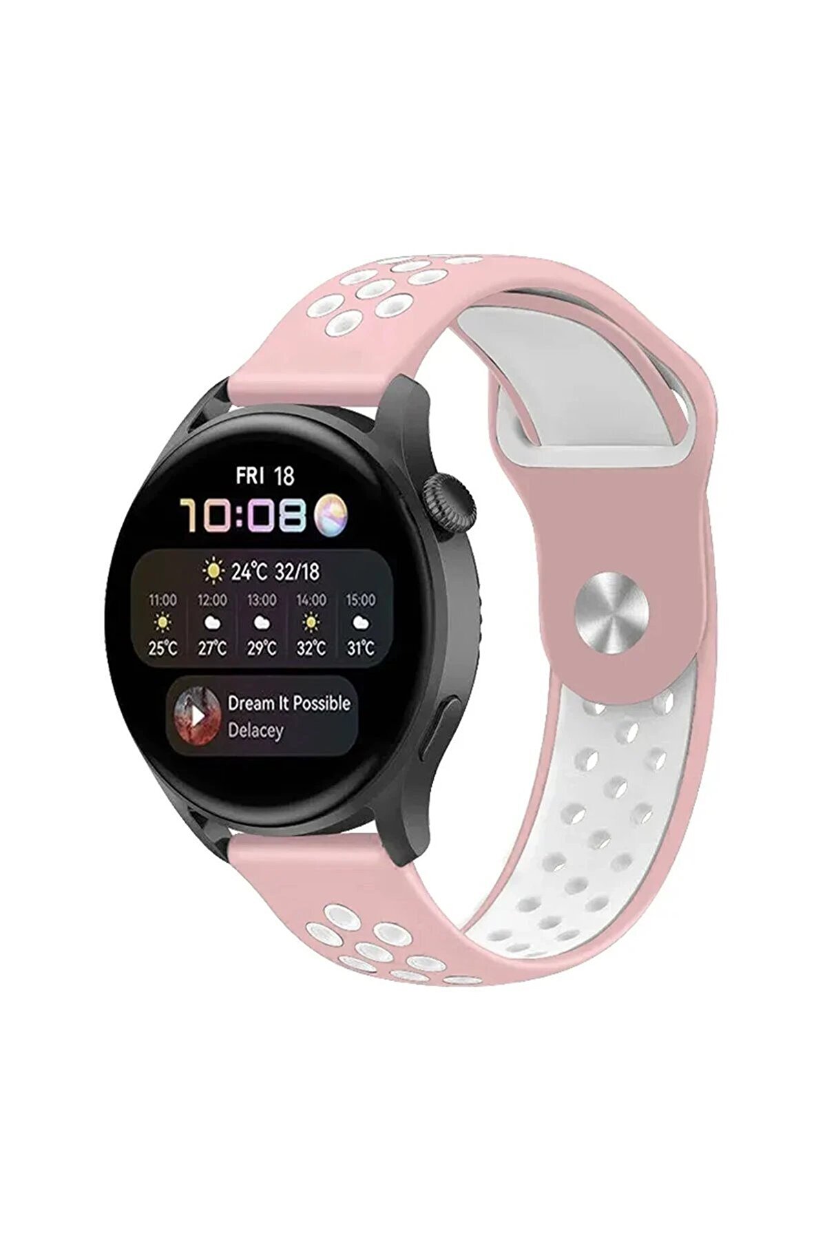 CepteToptan Watch 22mm Spor Delikli Kordon - Pembe-Beyaz - DROPX6820-2781