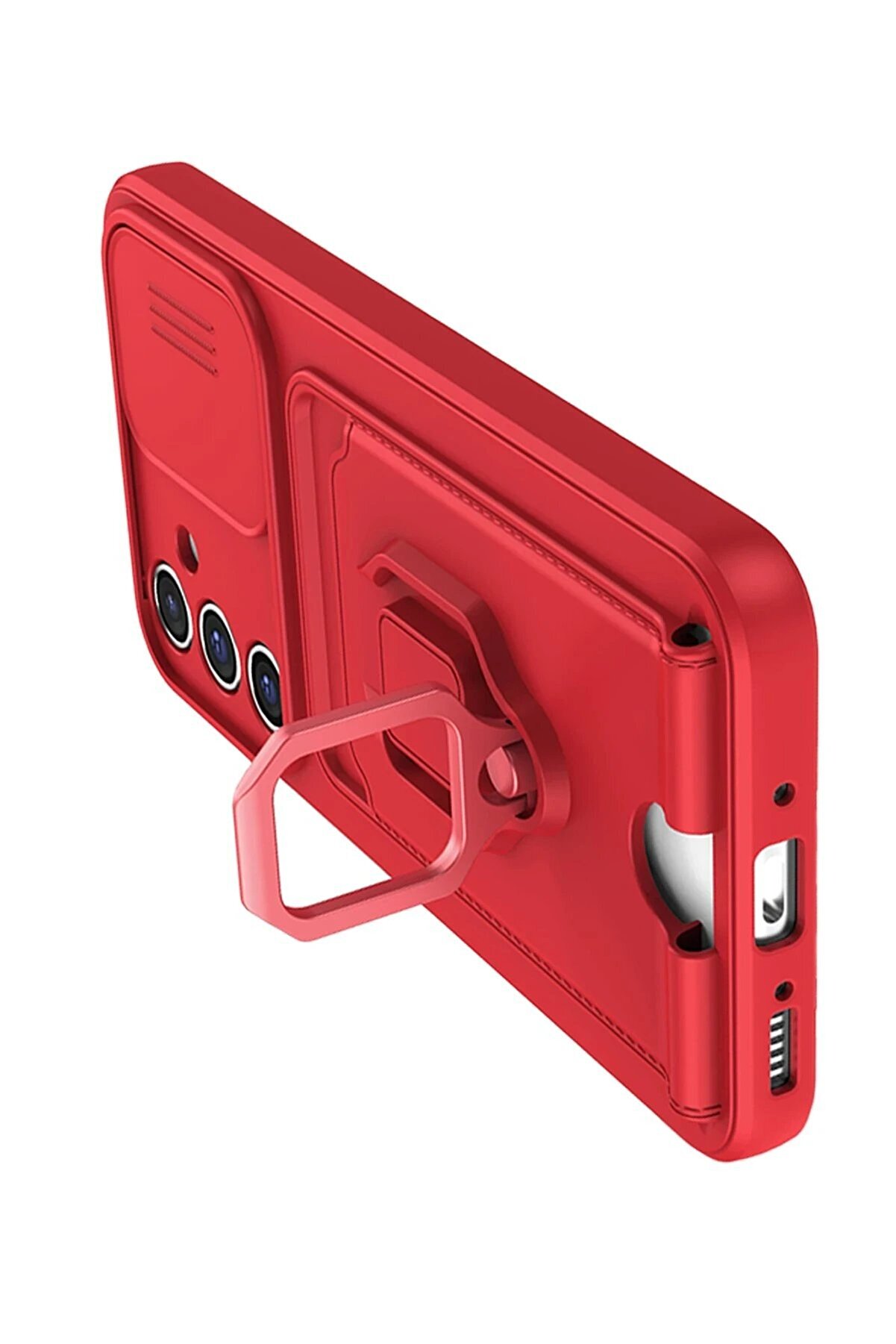 Samsung Galaxy A56 Kılıf Zuma Kartvi̇zi̇tli̇ Yüzüklü Si̇li̇kon - Kırmızı - Dropx4109-4986