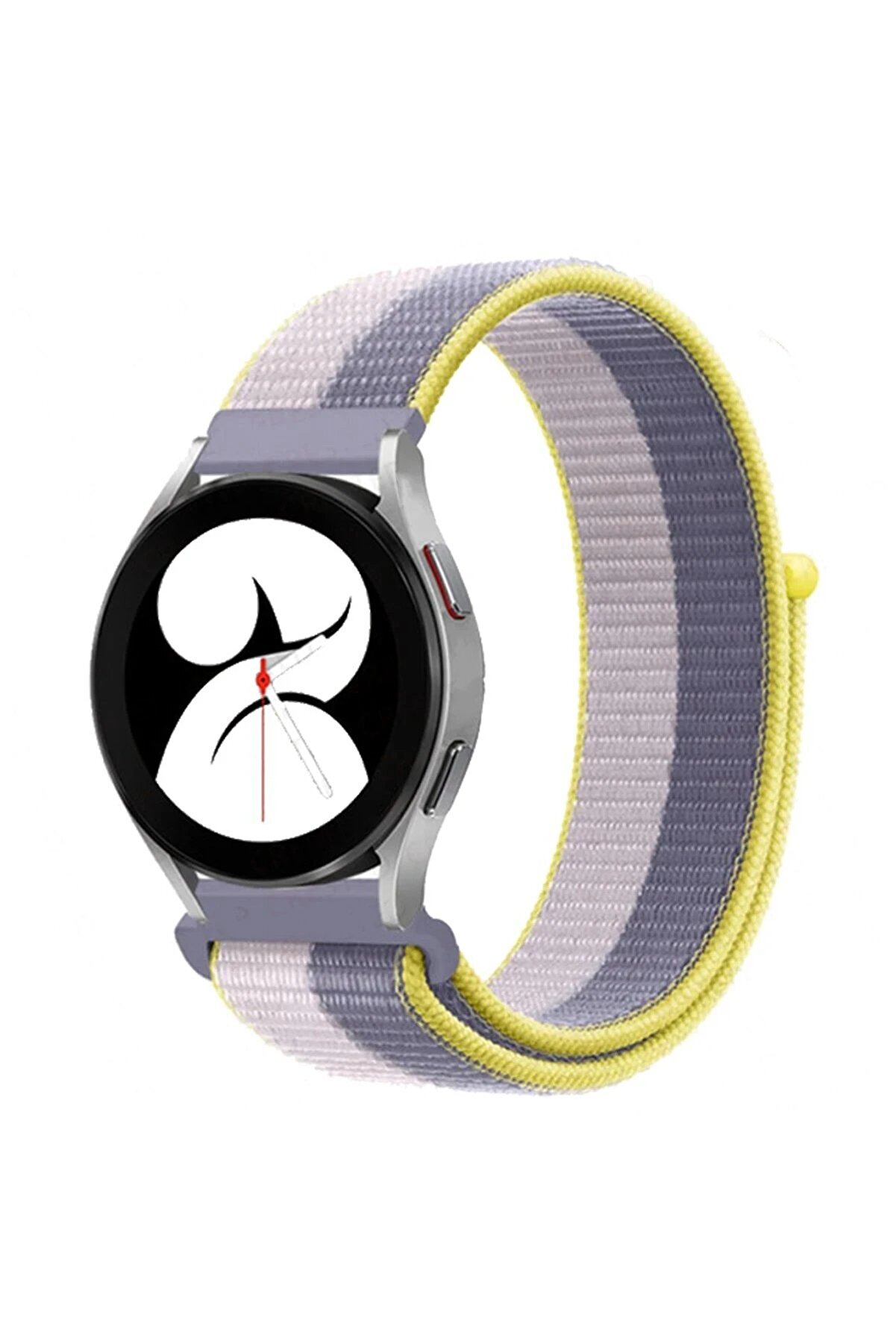CepteToptan Samsung Galaxy Watch 4 Hasırlı Cırtcırtlı Kordon - Gri-Beyaz - DROPX5707-2066