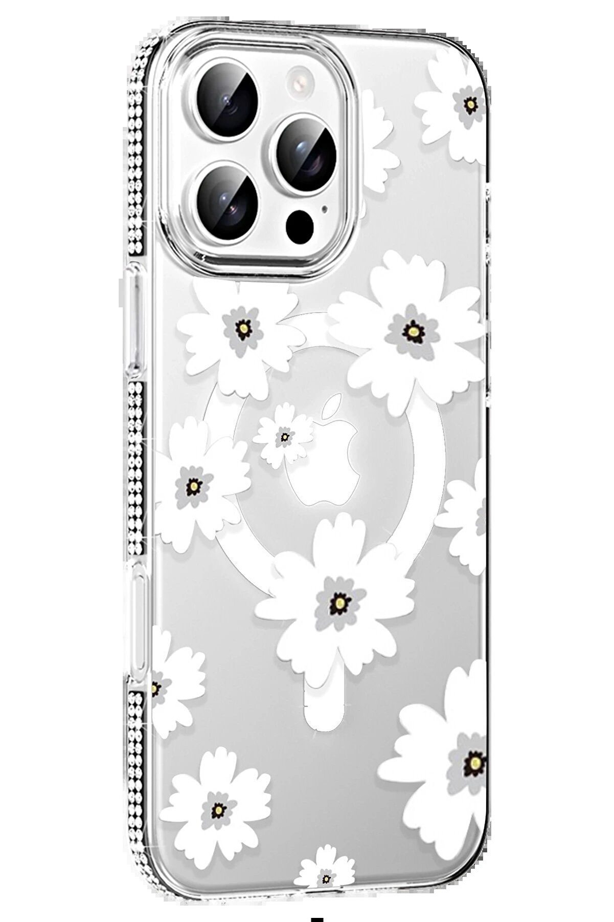 Apple İphone 16 Pro Max Floral Magsafe Kapak - Beyaz - Dropx2092-9487