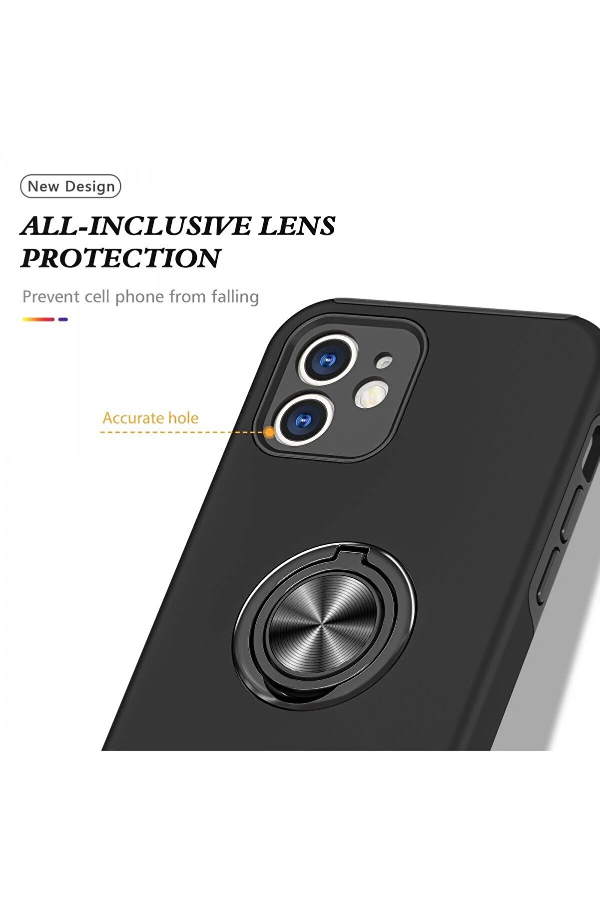 İphone 12 Kılıf Eli̇t Yüzüklü Kapak - Si̇yah - Dropx9217-2893