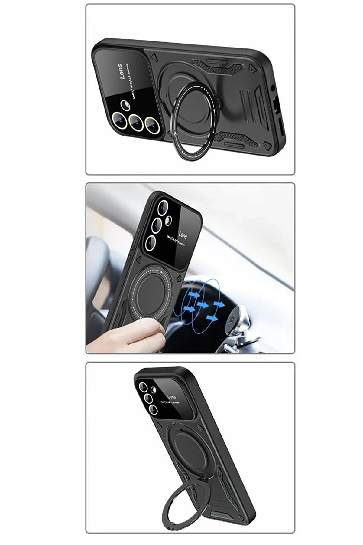 Samsung Galaxy S24 Fe Kılıf Joy Lens Standlı Kapak - Si̇yah - Dropx2881-3465