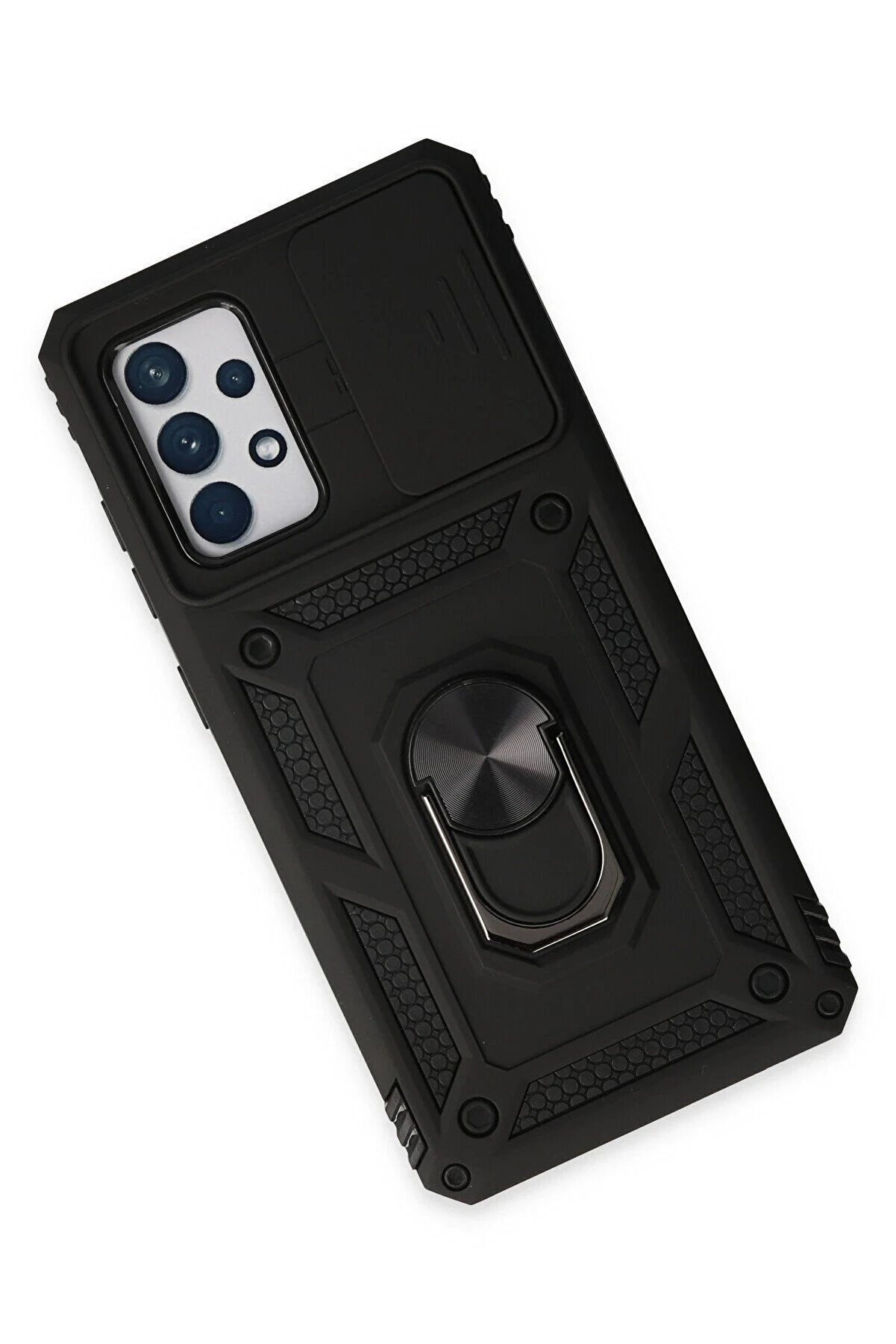 Samsung Galaxy A52 Kılıf Pars Lens Yüzüklü Si̇li̇kon - Si̇yah - Dropx1154-8115