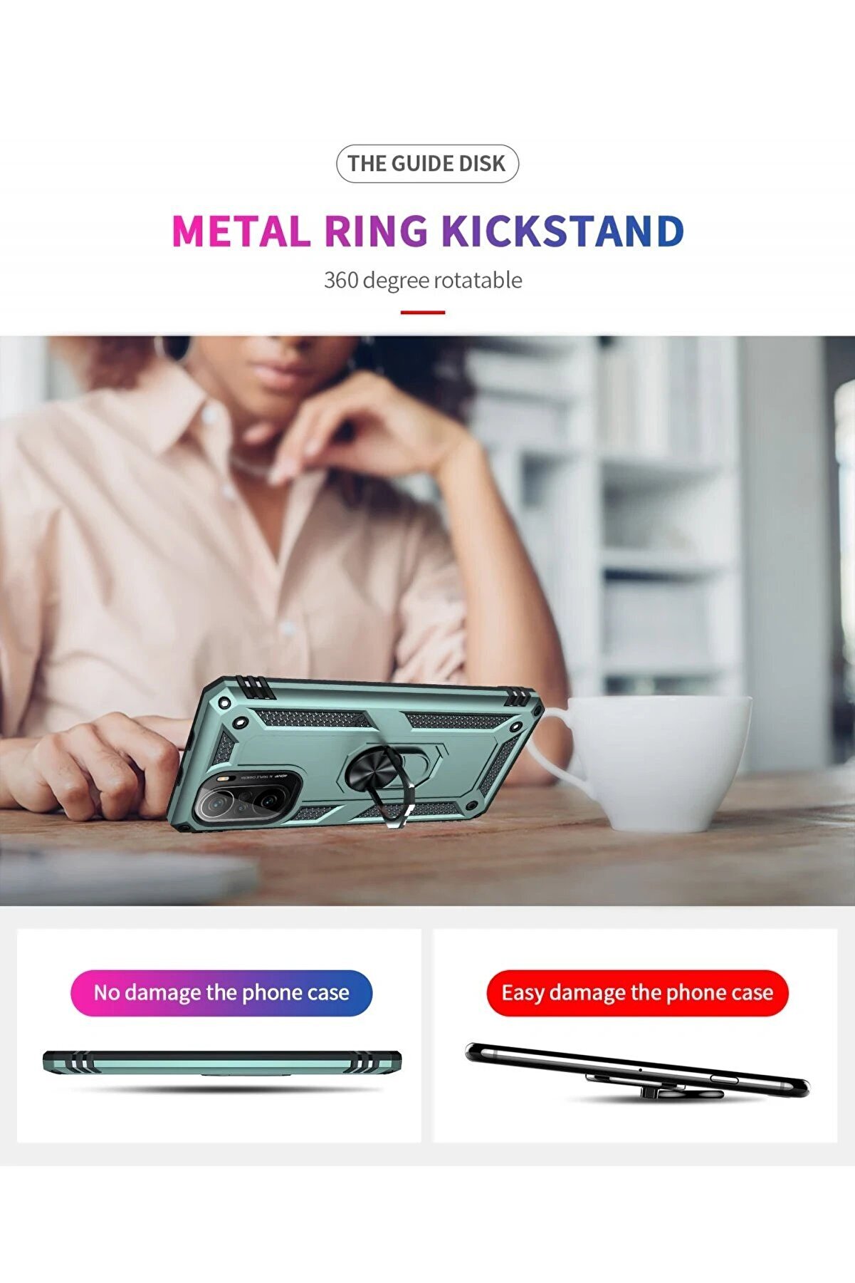 Xi̇aomi̇ Poco F3 Kılıf Sofya Yüzüklü Si̇li̇kon Kapak - Yeşi̇l - Dropx1781-2298