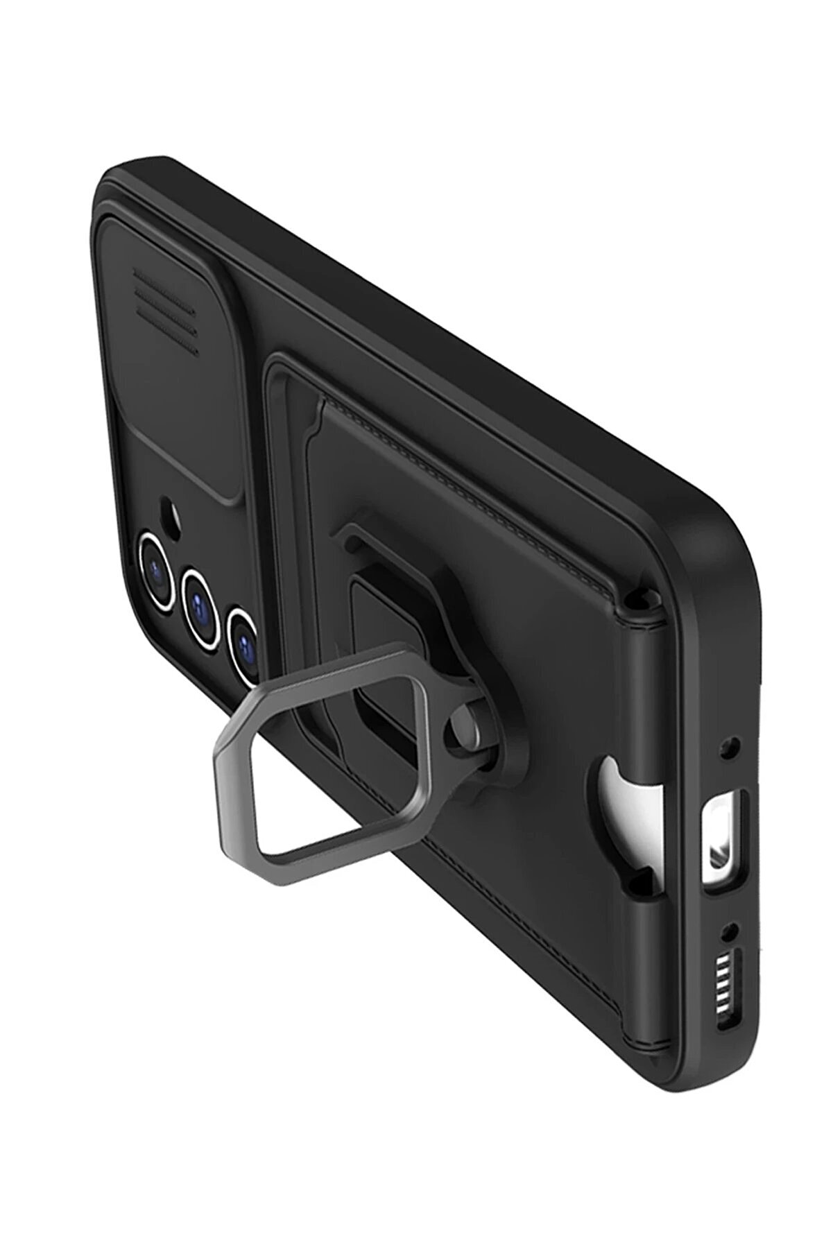 Samsung Galaxy A05S Kılıf Zuma Kartvi̇zi̇tli̇ Yüzüklü Si̇li̇kon - Si̇yah - Dropx6702-4018