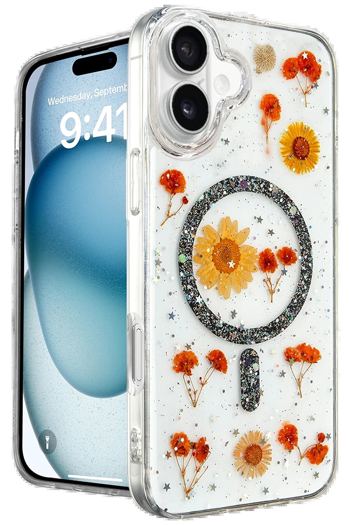 CepteToptan iPhone 16 Kılıf Daisy Simli Magsafe Kapak - Siyah - DROPX8613-4789