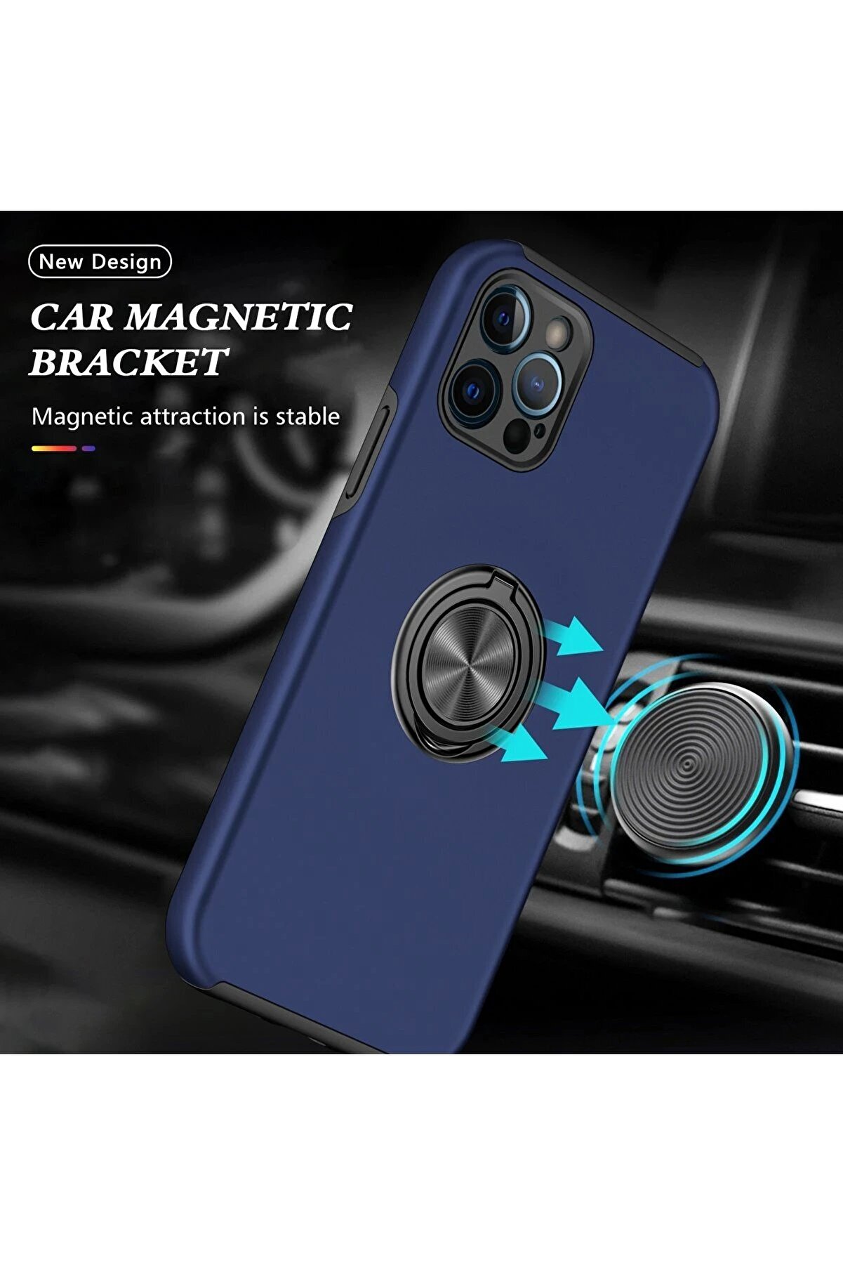 İphone 12 Pro Max Kılıf Eli̇t Yüzüklü Kapak - Laci̇vert - Dropx7776-2682