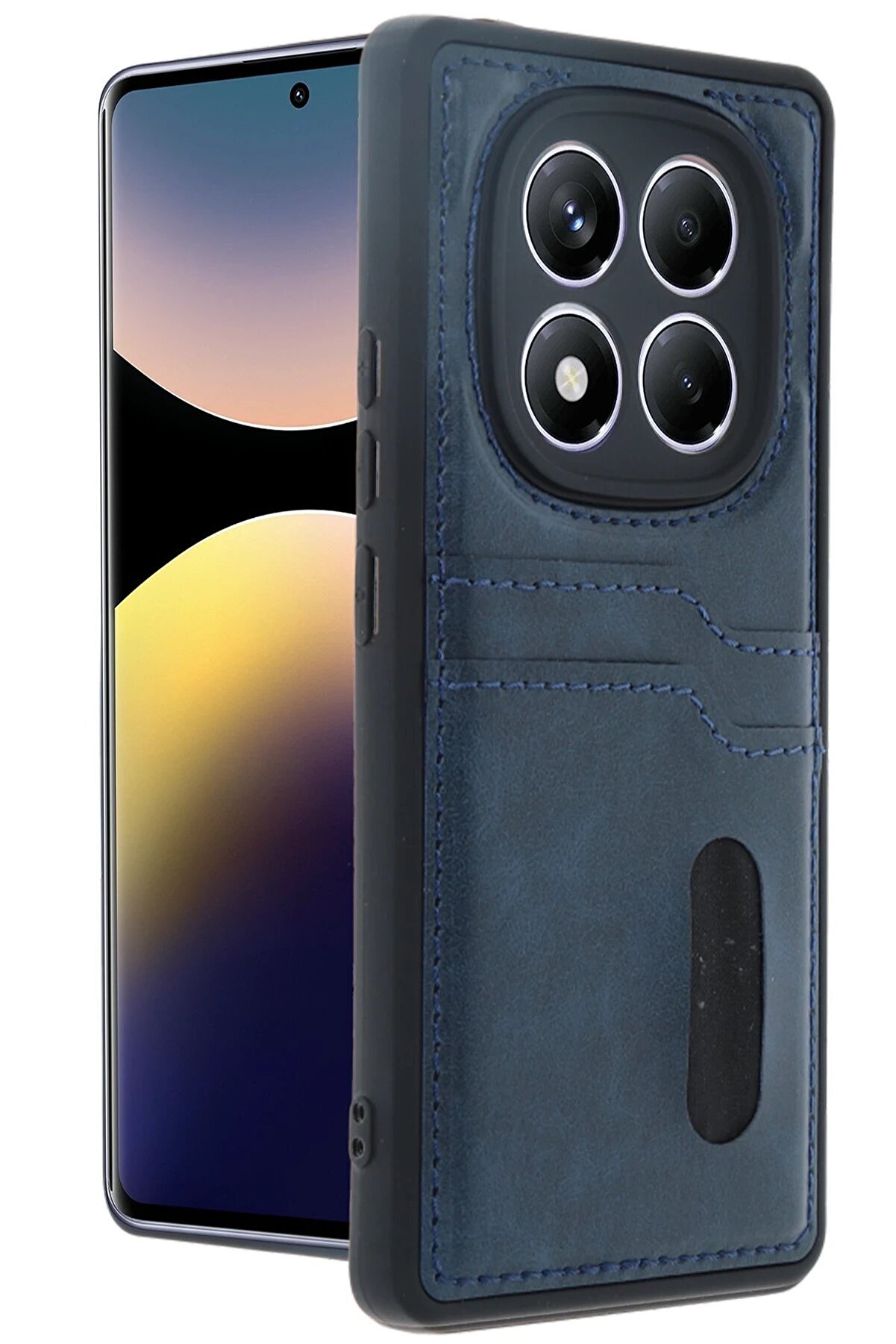 Newface Xi̇aomi̇ Redmi̇ Note 14 Pro 5G Kılıf Sara Kartvi̇zi̇tli̇ Deri̇ Kılıf - Laci̇vert