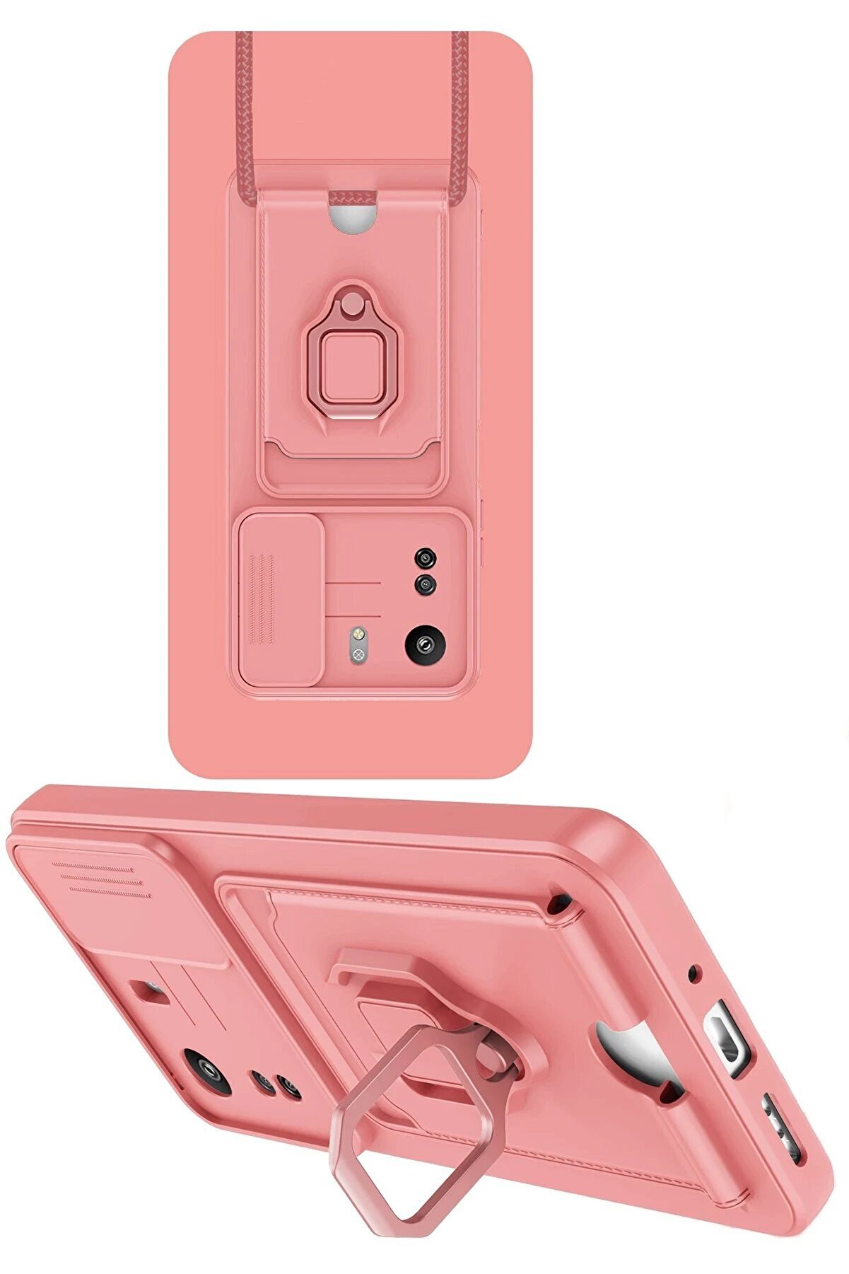 Xi̇aomi̇ Redmi̇ 13C Kılıf Zuma Kartvi̇zi̇tli̇ Yüzüklü Si̇li̇kon - Pembe - Dropx8986-8518