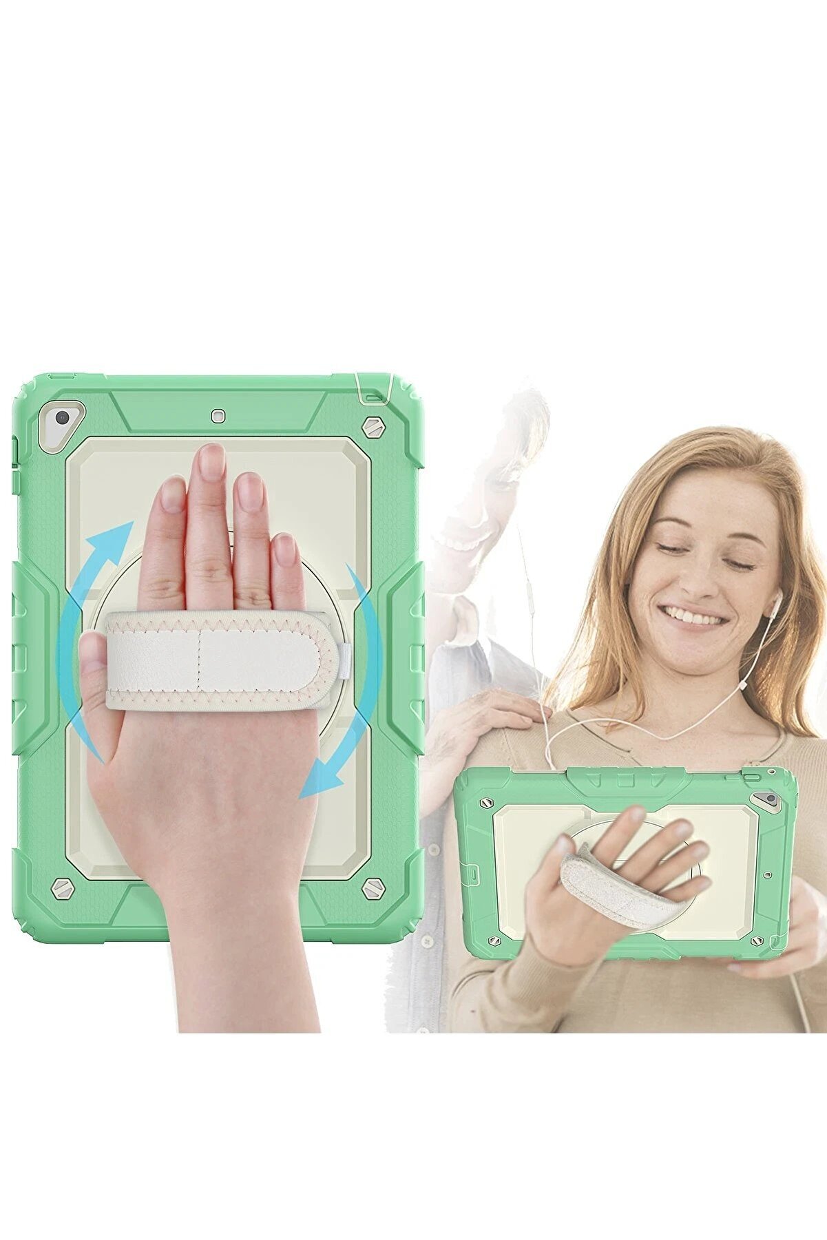 İpad 5 Ai̇r 9.7 Kılıf Strap New Tablet Kapak - Yeşi̇l - Dropx7144-5016