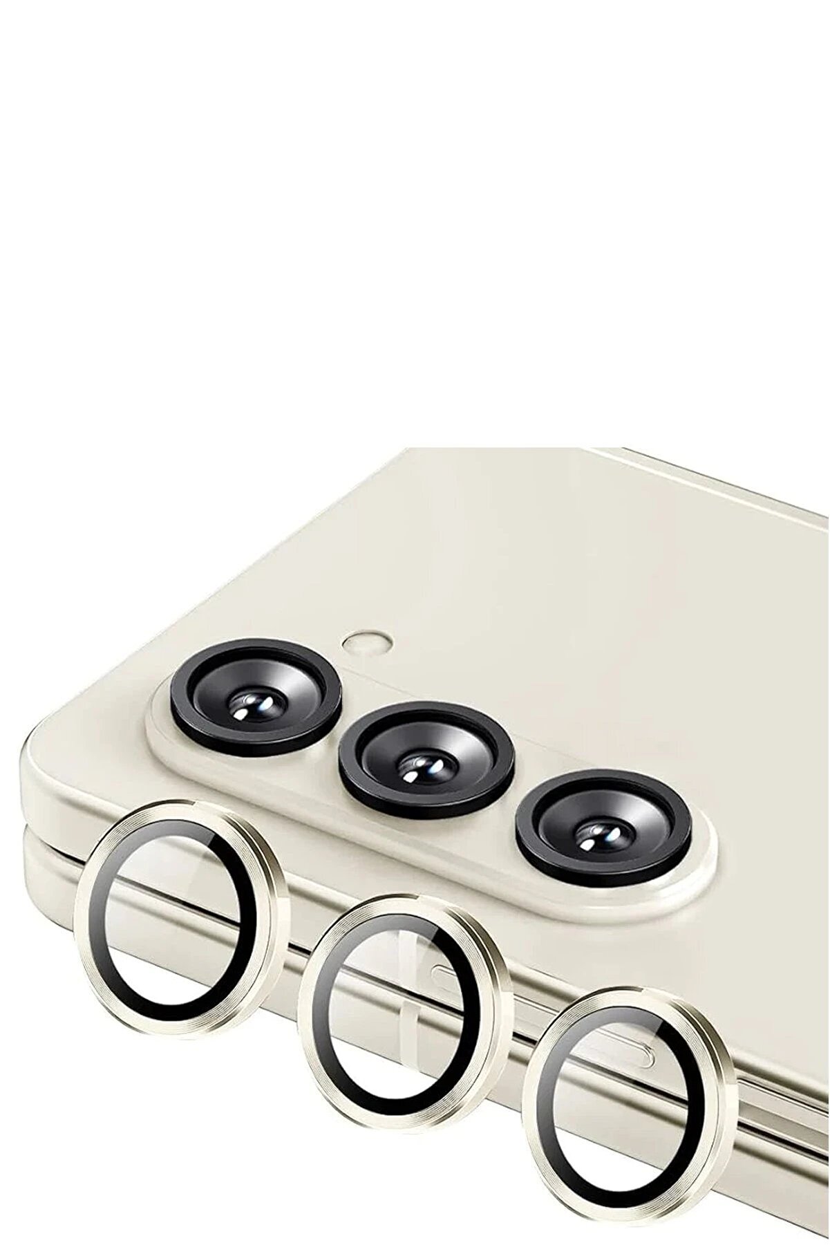 CepteToptan Samsung Galaxy Z Fold 5 Valdez Metal Kamera Lens - Krem - DROPX2456-4288