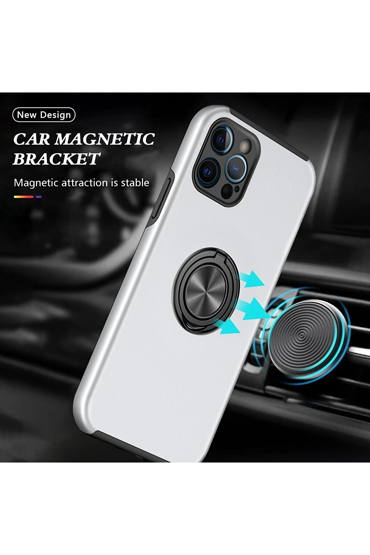 İphone 12 Pro Kılıf Eli̇t Yüzüklü Kapak - Gümüş - Dropx7410-1130