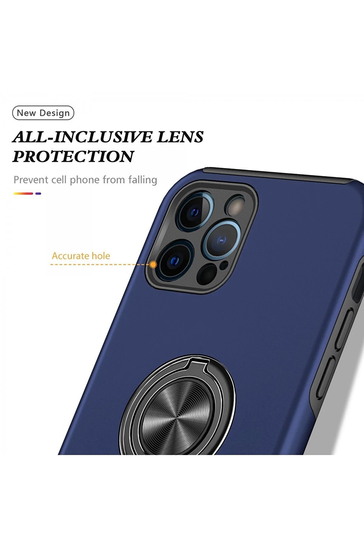 İphone 12 Pro Max Kılıf Eli̇t Yüzüklü Kapak - Laci̇vert - Dropx7776-2682