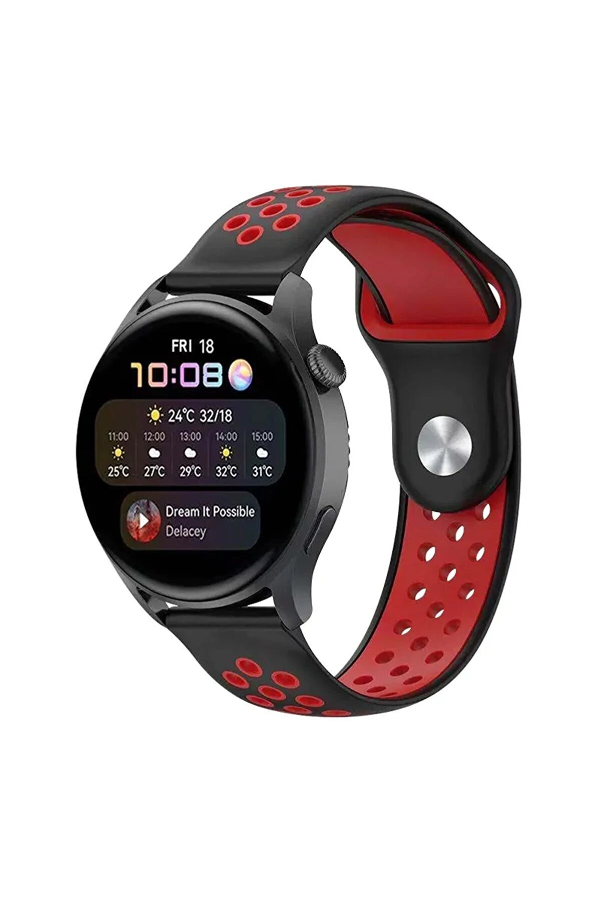 CepteToptan Watch 22mm Spor Delikli Kordon - Siyah-Kırmızı - DROPX9782-7696