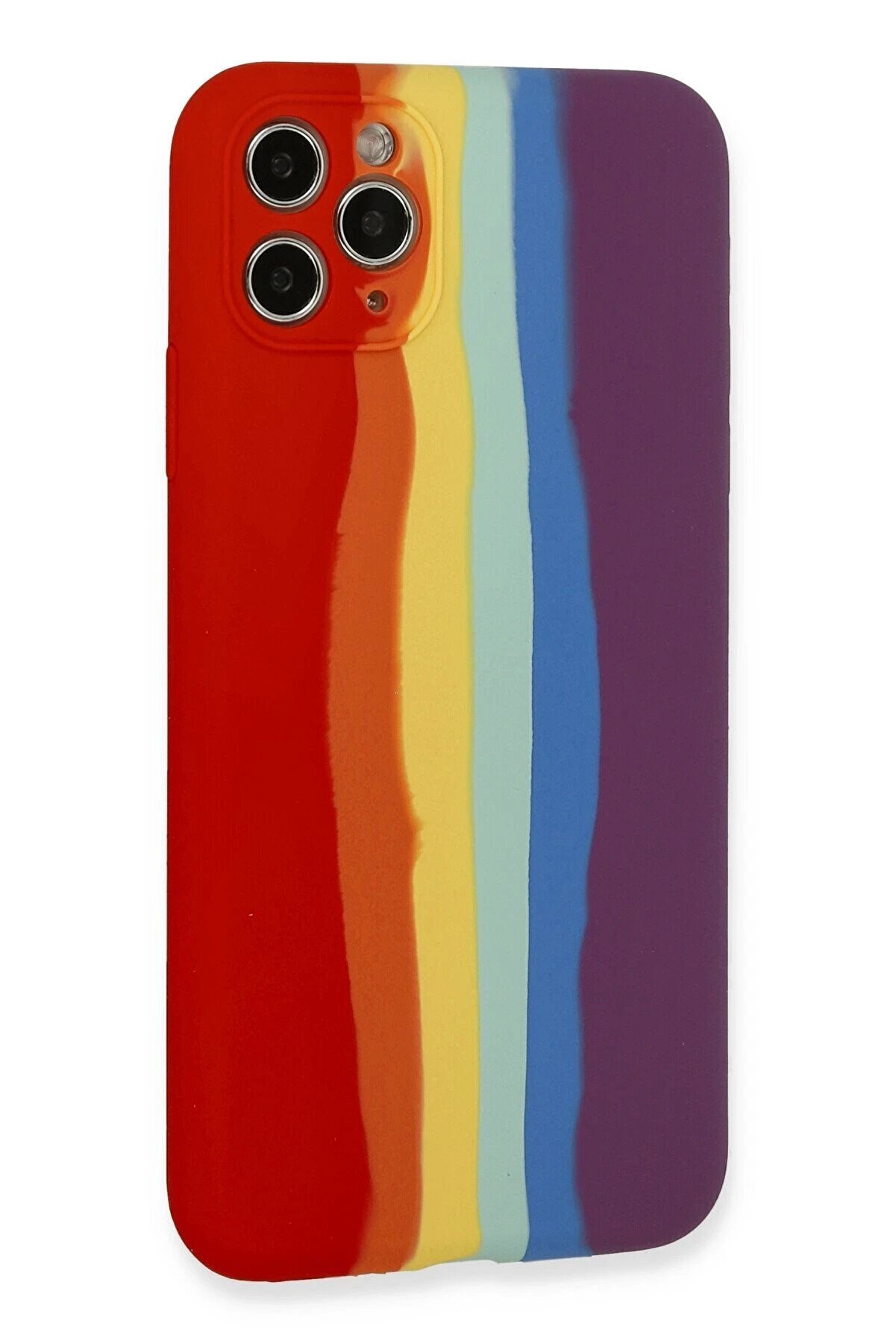 İphone 11 Pro Kılıf Ebruli̇ Lansman Si̇li̇kon - Kırmızı-Mor - Dropx7369-8467