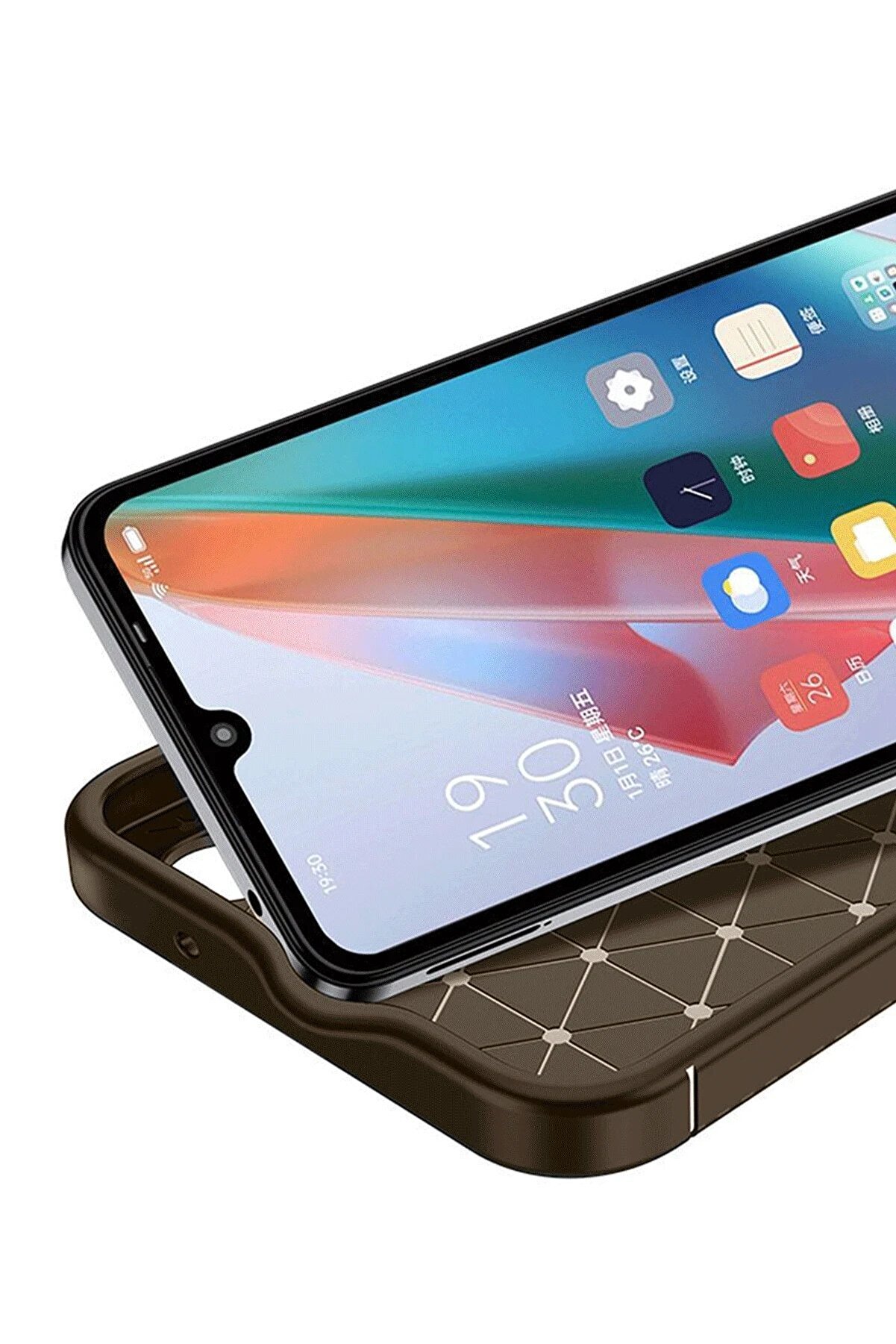 Realme 12 Li̇te Kılıf Auto Focus Karbon Kapak - Kahverengi̇ - Dropx5035-9759