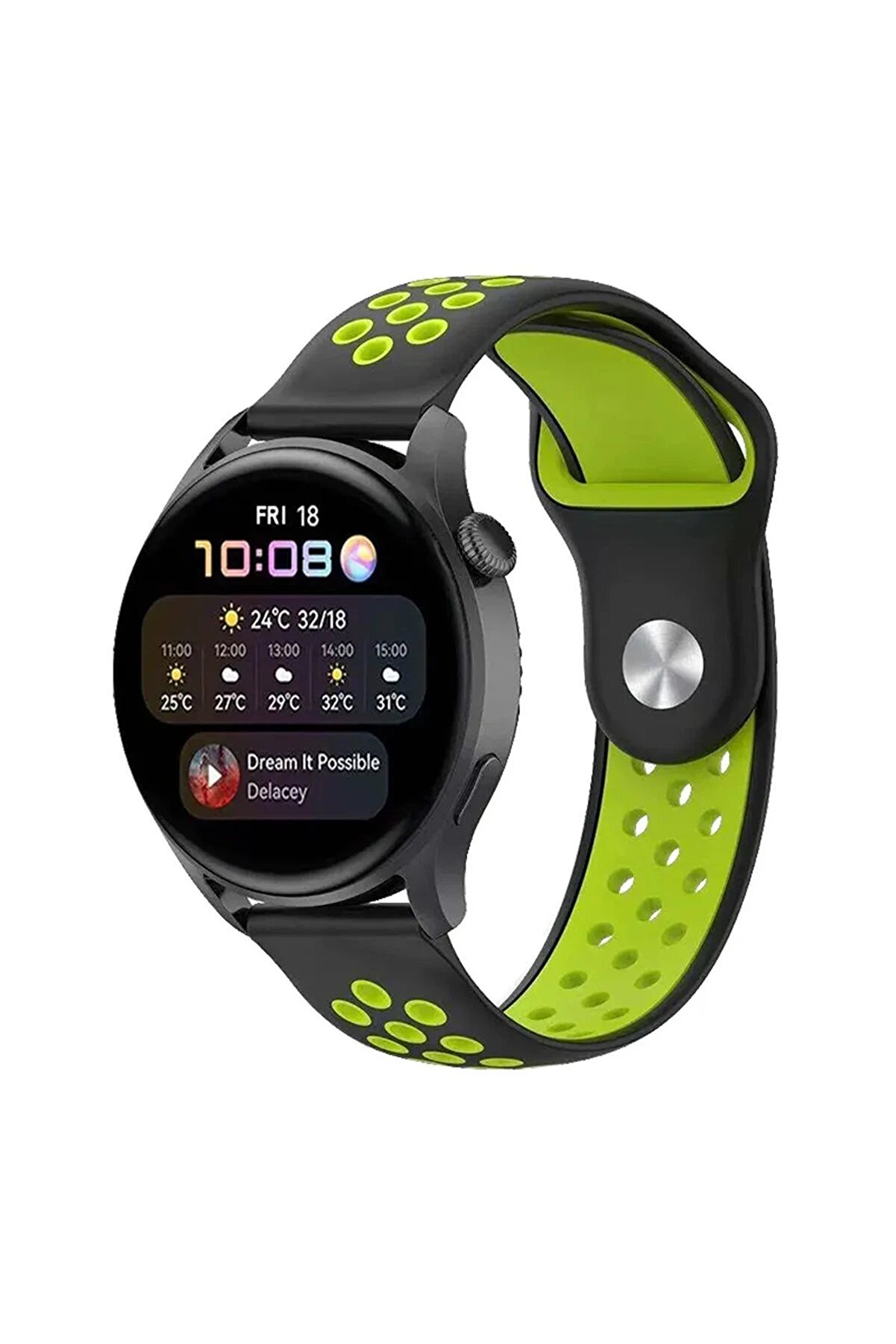 CepteToptan Watch 20mm Spor Delikli Kordon - Siyah-Yeşil - DROPX3176-8067