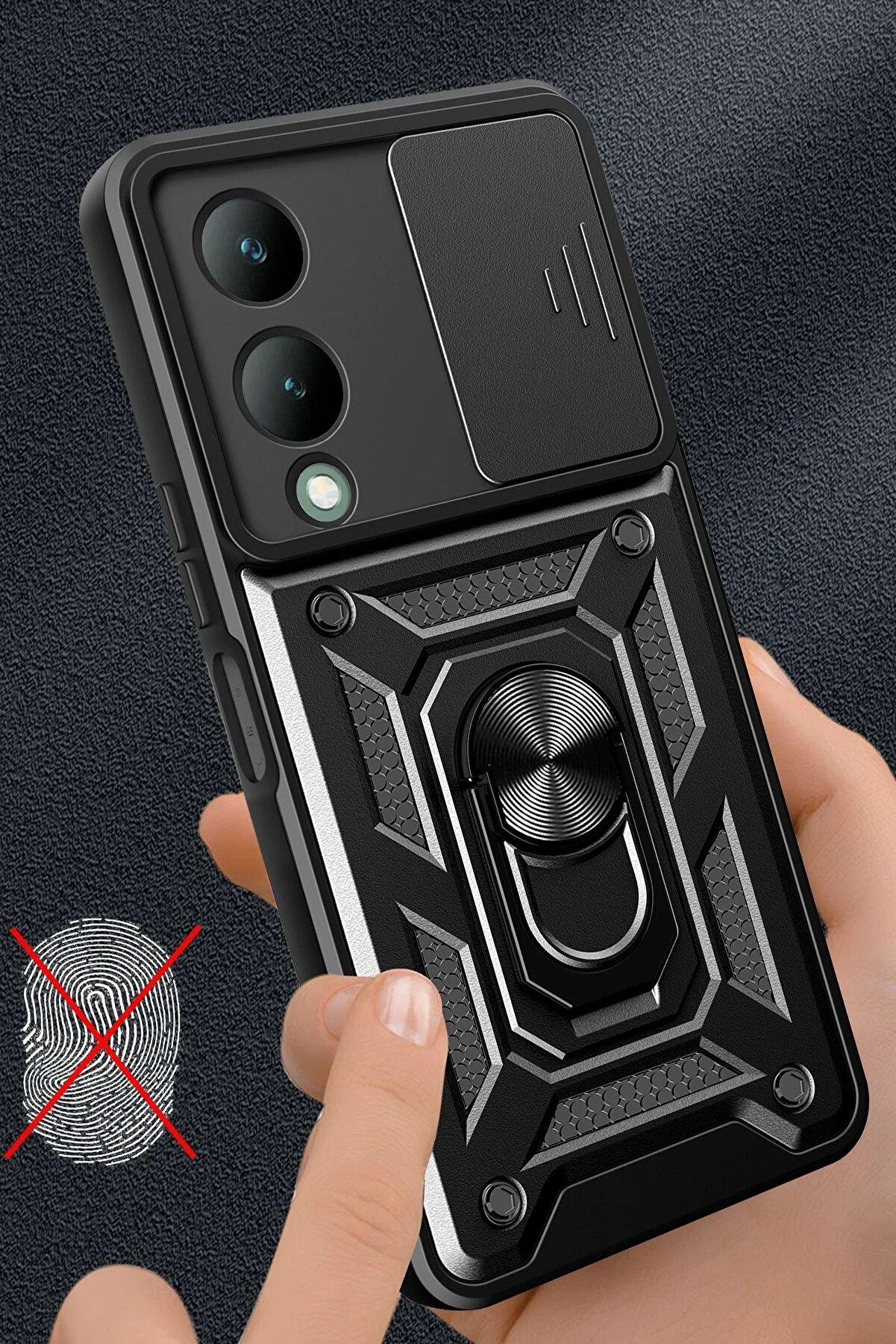 Vi̇vo Y17S Kılıf Pars Lens Yüzüklü Si̇li̇kon - Si̇yah - Dropx2869-6073
