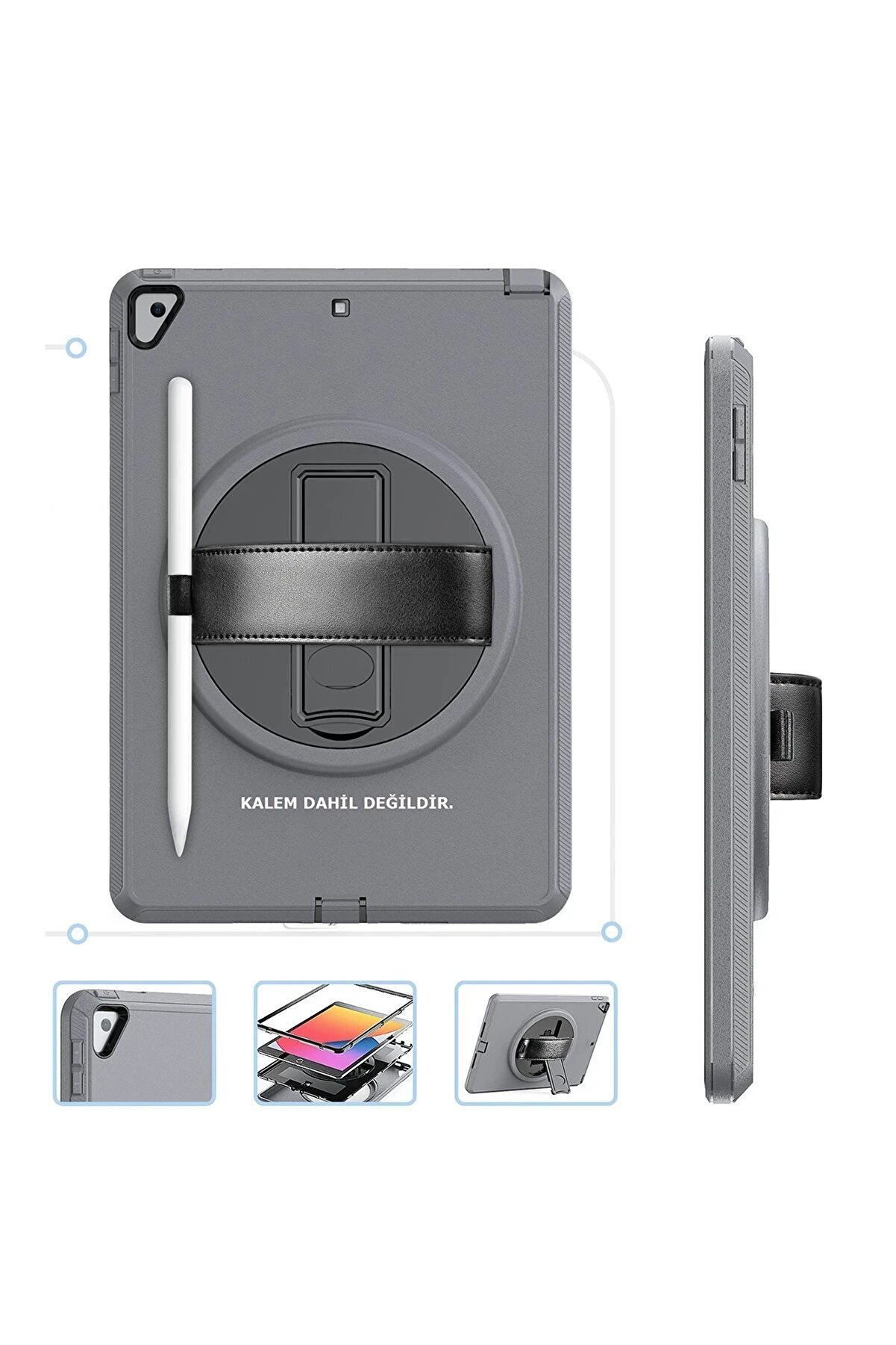 İpad 10.2 (7.Nesi̇l) Kılıf Hand Strap Tablet Kılıfı - Gri̇ - Dropx1859-3900