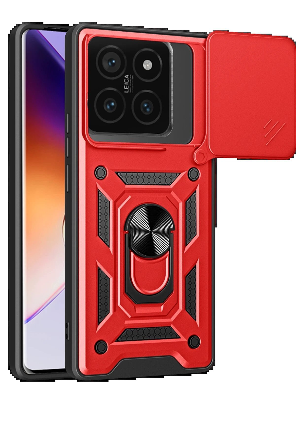 CepteToptan Xiaomi Mi 14T Pro Kılıf Pars Lens Yüzüklü Silikon - Kırmızı - DROPX1925-7012