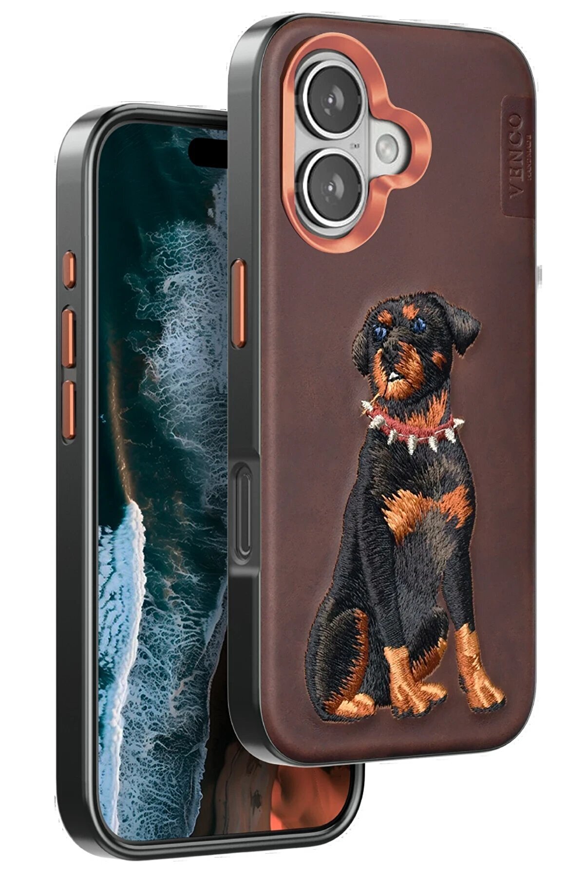 venco iPhone 16 Perma Desenli Kapak - Koyu Kahve