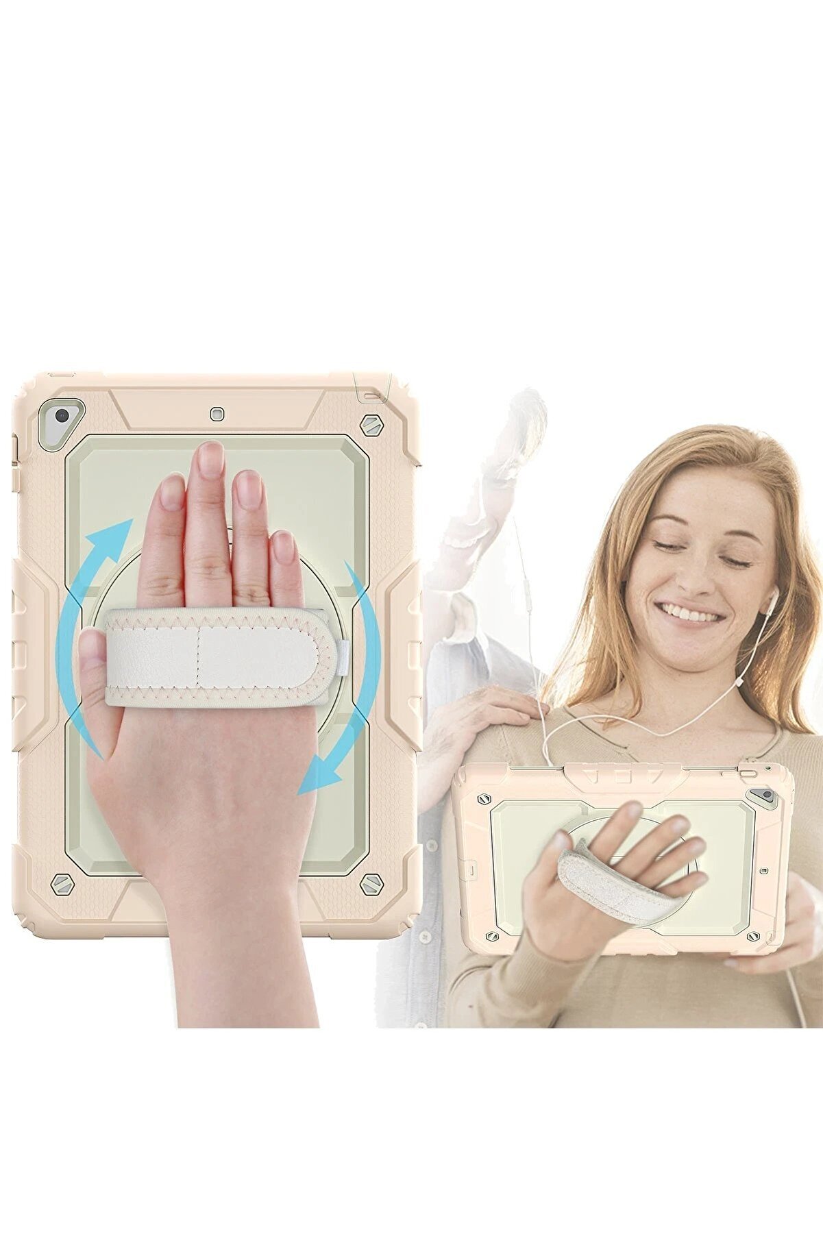 İpad 5 Ai̇r 9.7 Kılıf Strap New Tablet Kapak - Pembe - Dropx7486-5965