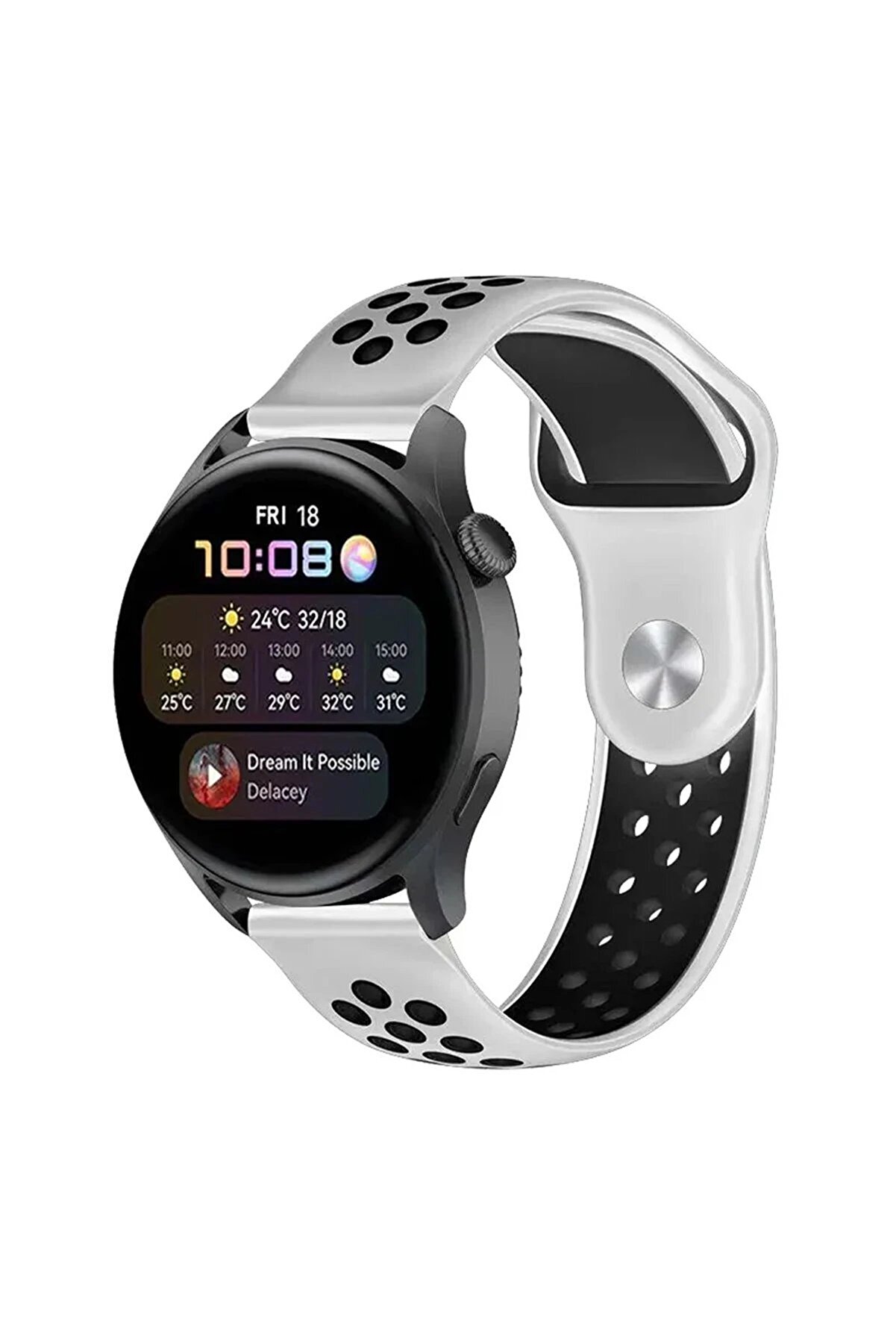 CepteToptan Watch 22mm Spor Delikli Kordon - Beyaz-Siyah - DROPX4979-1527