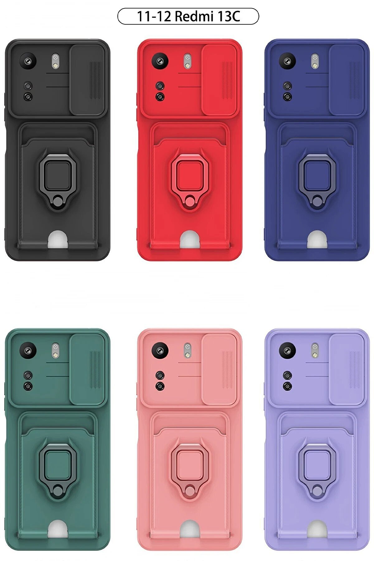 Xi̇aomi̇ Redmi̇ 13C Kılıf Zuma Kartvi̇zi̇tli̇ Yüzüklü Si̇li̇kon - Pembe - Dropx8986-8518