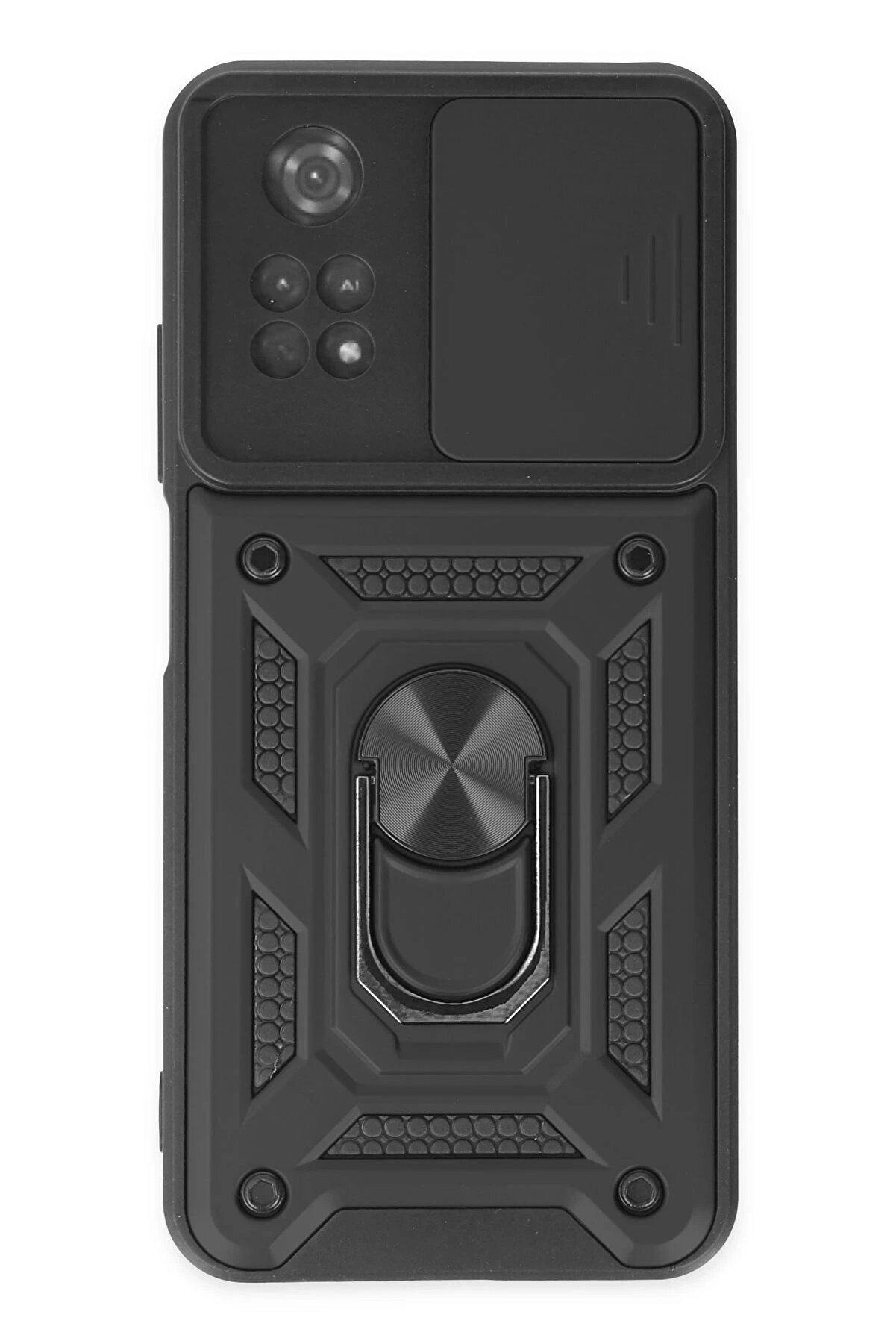 CepteToptan Xiaomi Poco M4 Pro 4G Kılıf Pars Lens Yüzüklü Silikon - Siyah - DROPX1021-3592