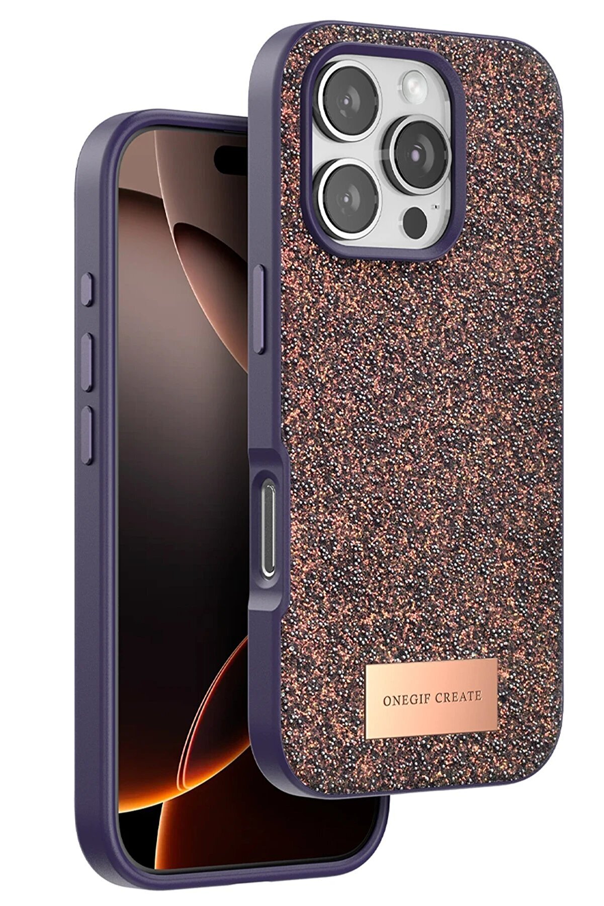 Toptan Bulurum Onegif iPhone 16 Pro Max Bright Simli Kapak - Derin Mor